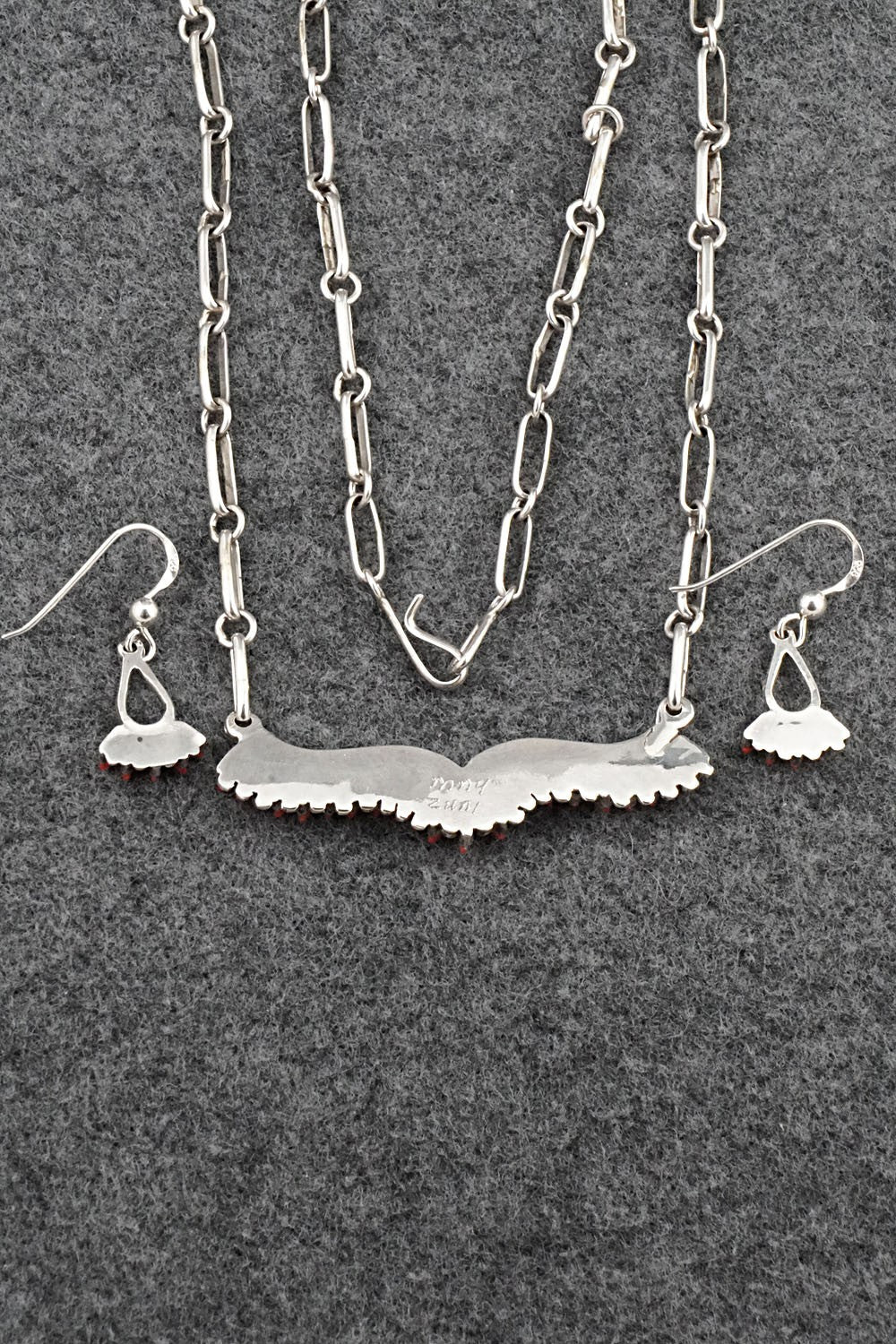 Coral & Sterling Silver Necklace and Earrings Set - Mildred Ukestine