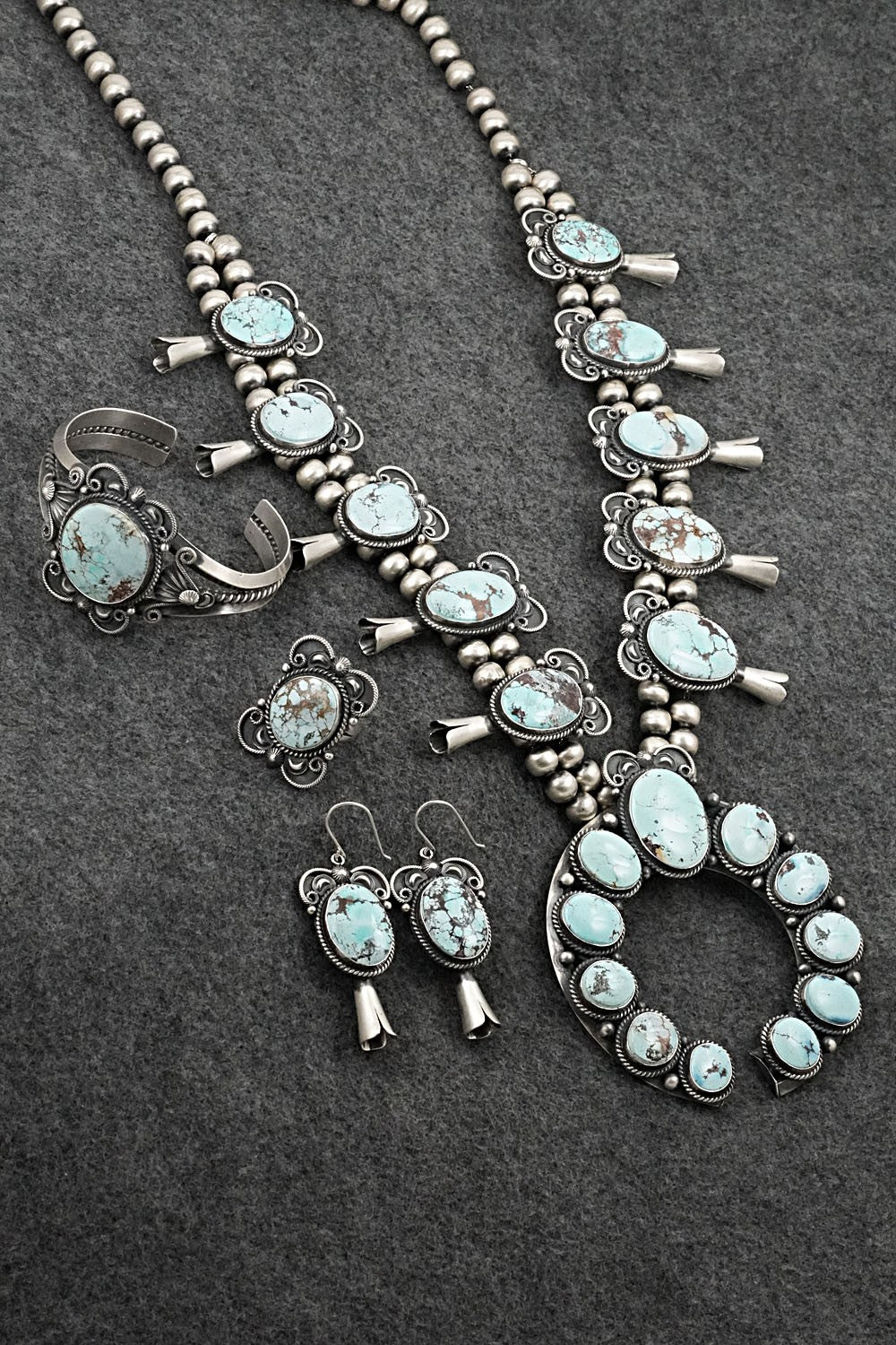 Turquoise & Sterling Silver Squash Blossom Set - Derrick Gordon