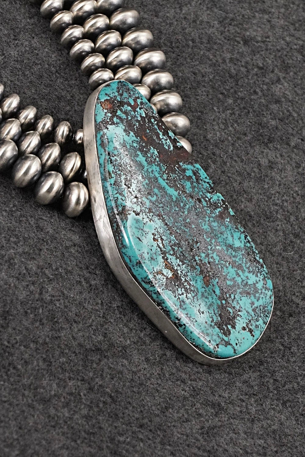 Turquoise & Sterling Silver Navajo Pearl Necklace - Gruber & Halwood