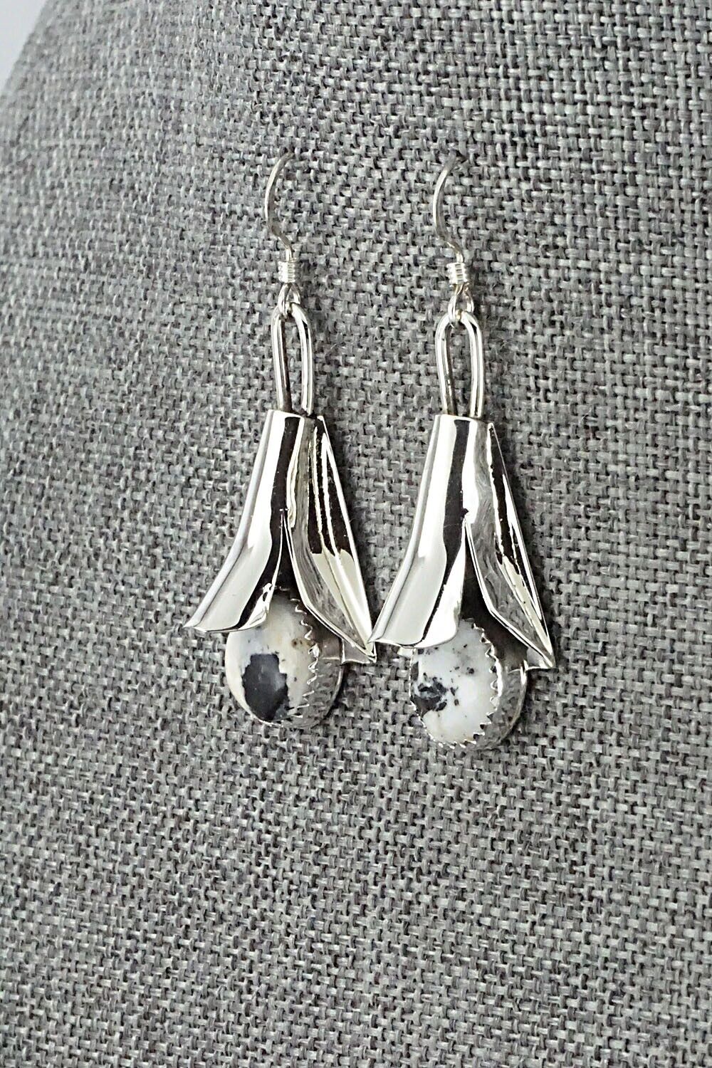 White Buffalo & Sterling Silver Squash Blossom Set - Louise Yazzie