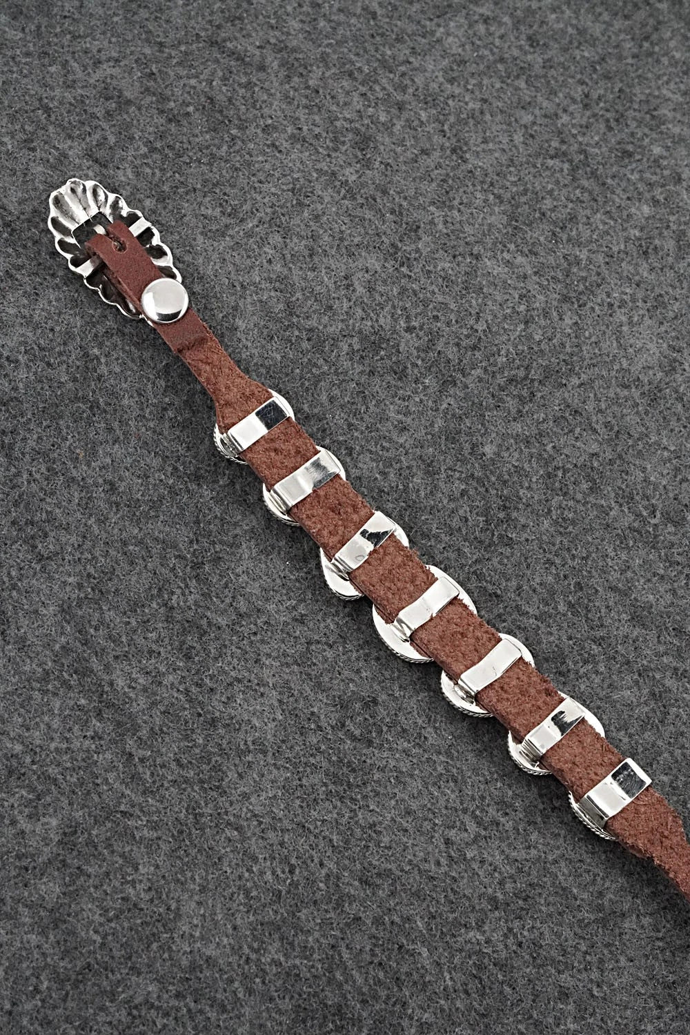 Turquoise, Spiny Oyster, Sterling Silver & Leather Bracelet - Marlene Ramone