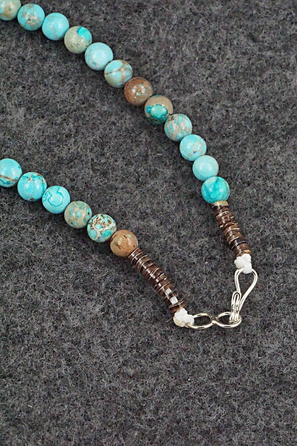 Turquoise, Shell & Sterling Silver Necklace 24" - Ramona Calavaza