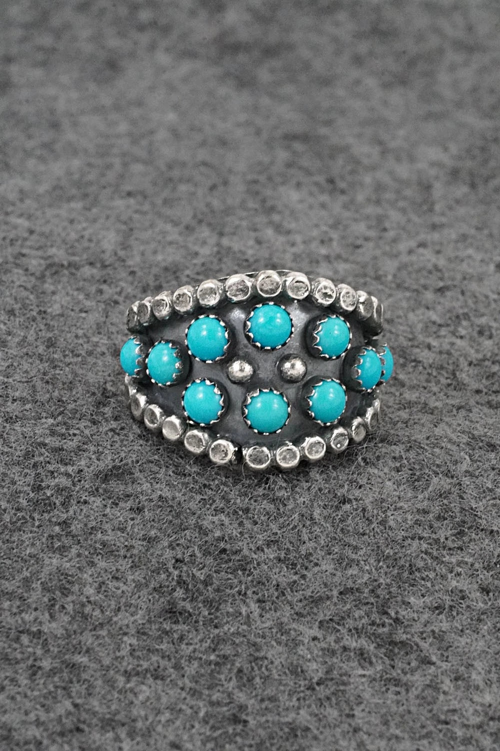Turquoise & Sterling Silver Ring - Kenny Lonjose - Size 8.75