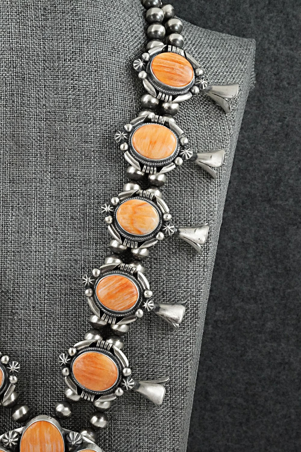 Spiny Oyster & Sterling Silver Squash Blossom Set - Paul Livingston