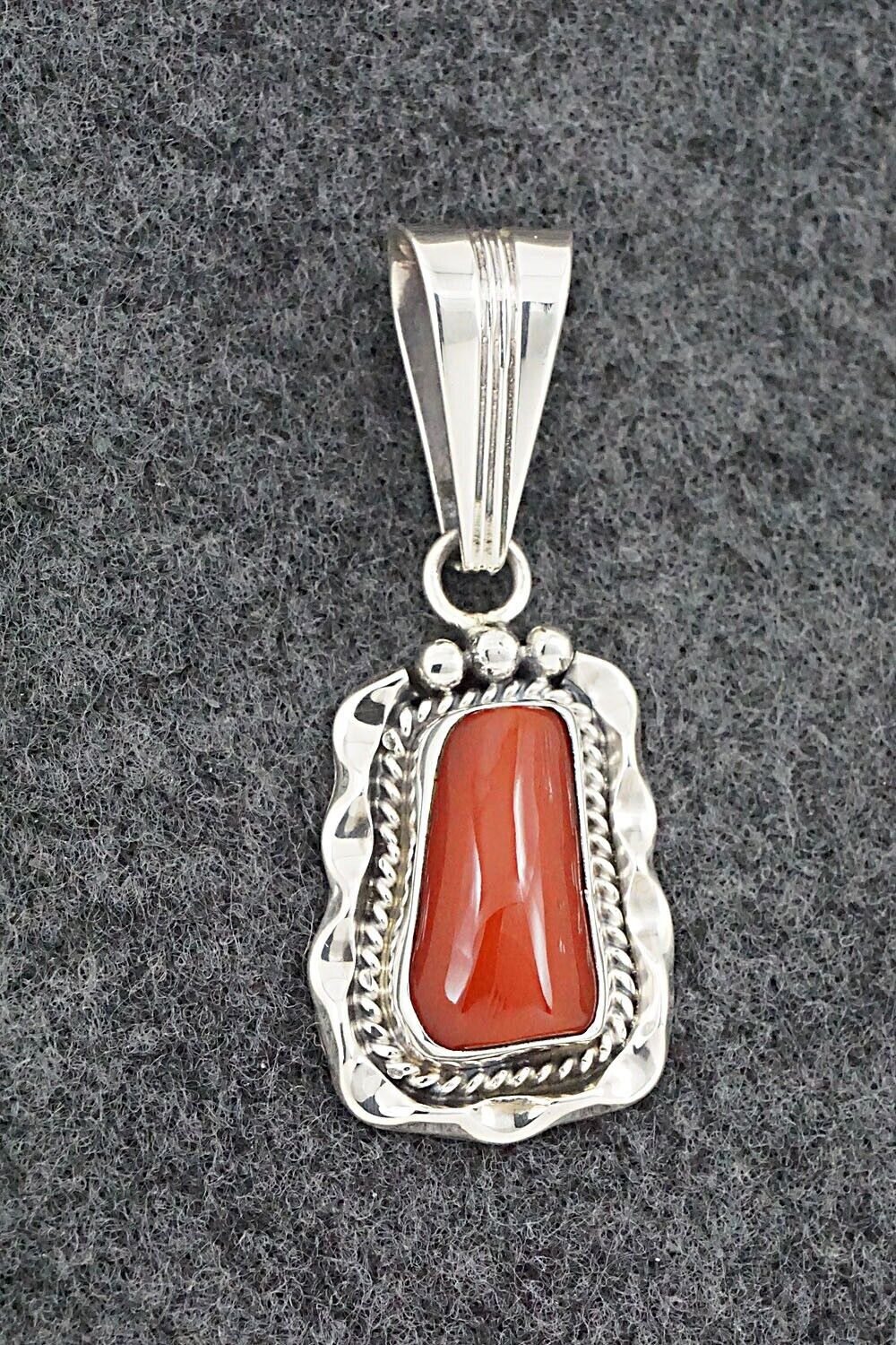 Coral & Sterling Silver Pendant - Samuel Yellowhair