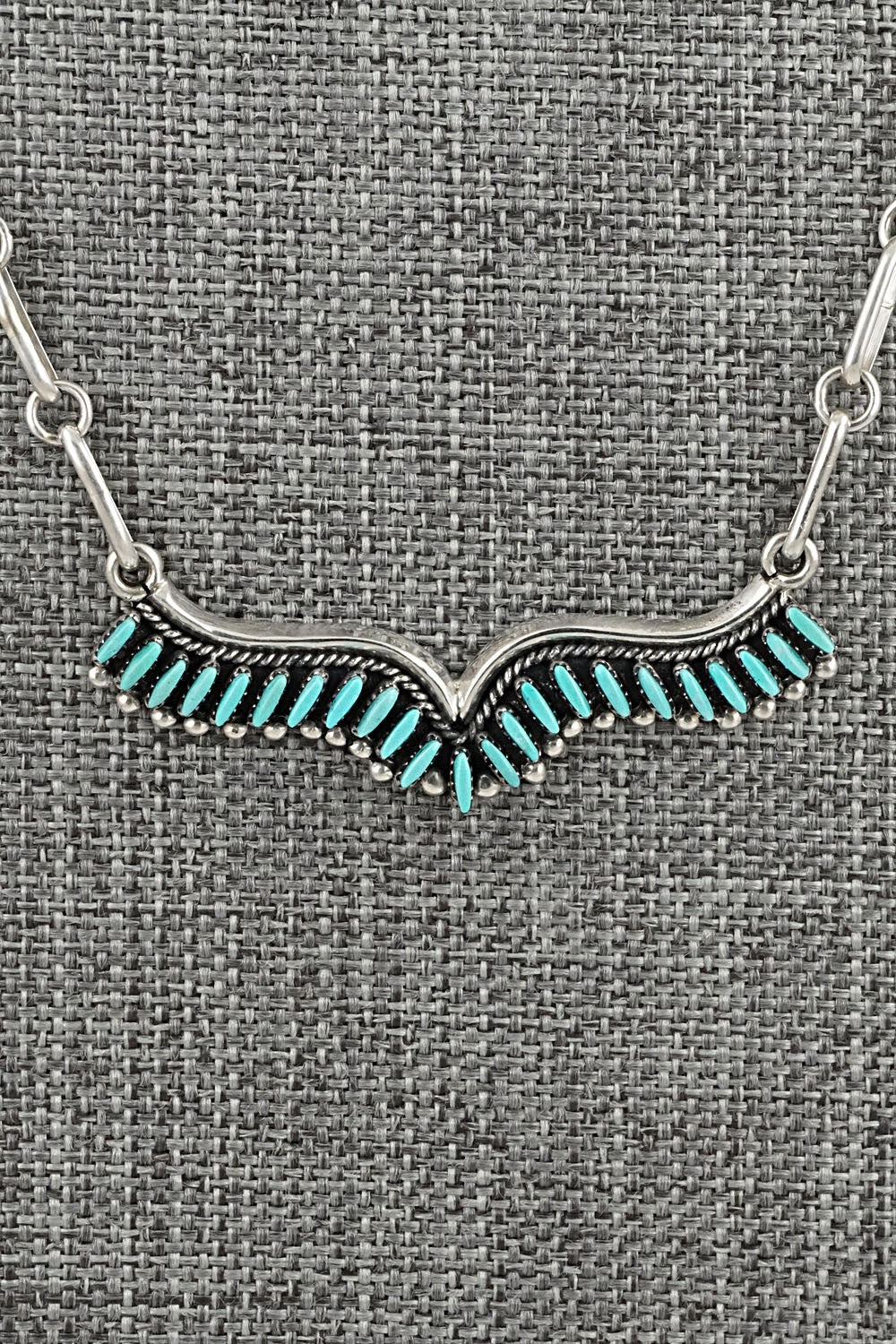 Turquoise & Sterling Silver Necklace and Earrings Set - Mildred Ukestine