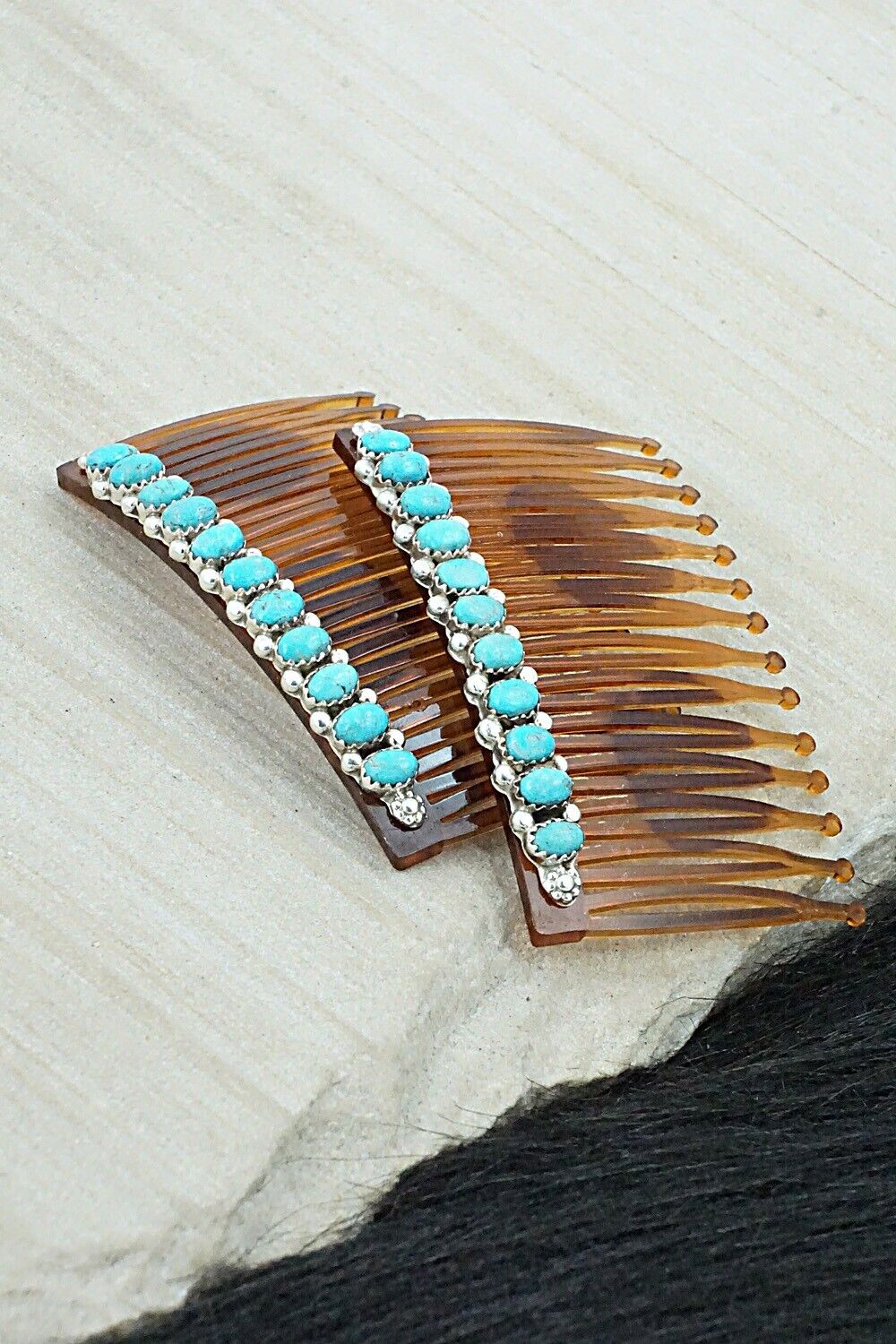 Turquoise & Sterling Silver Hair Combs - Martin Muskett
