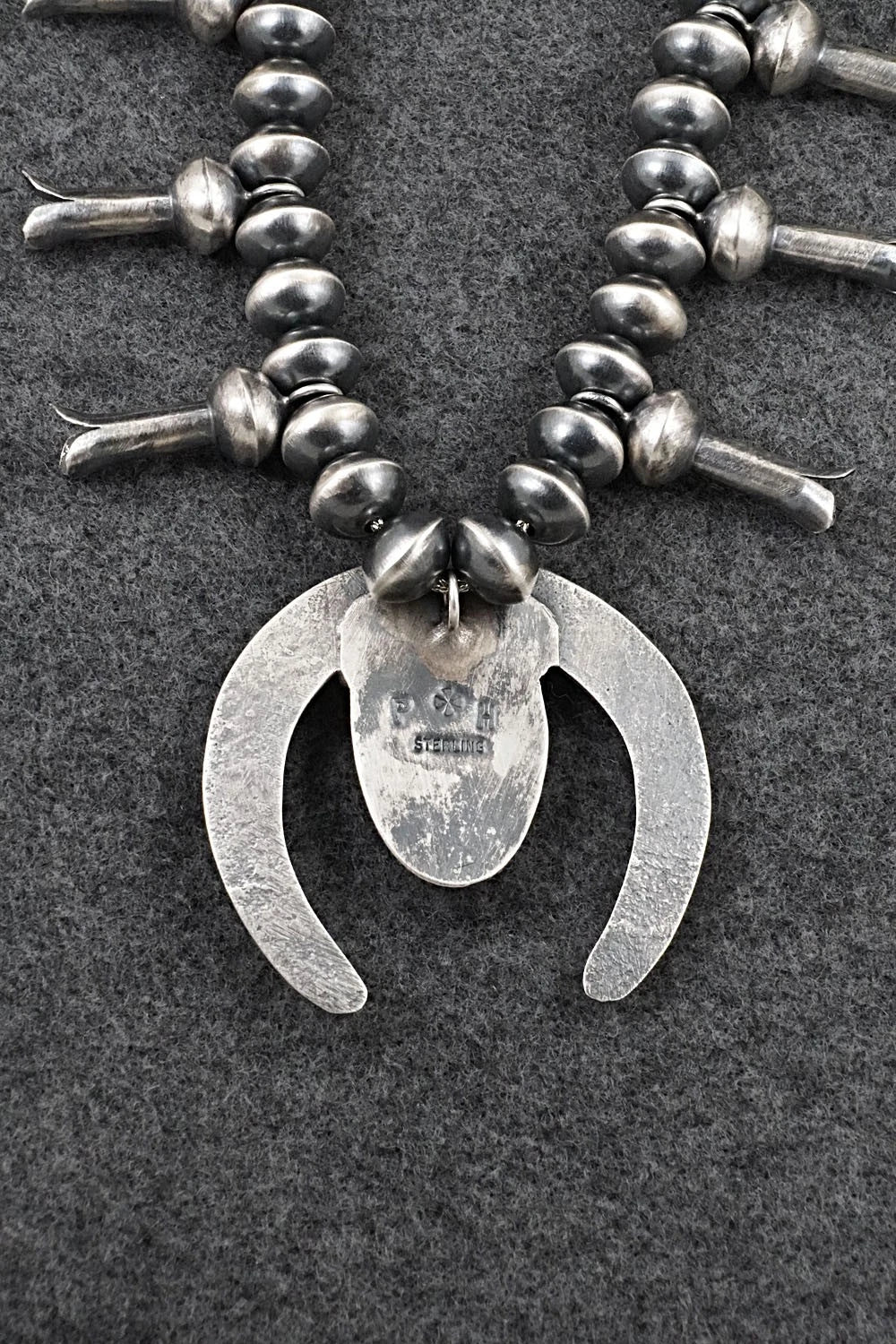 Turquoise & Sterling Silver Navajo Pearl Squash Blossom Necklace - Presley Haley