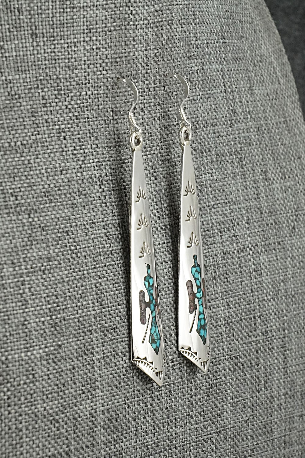 Turquoise, Coral Chip & Sterling Silver Earrings - Joleen Yazzie