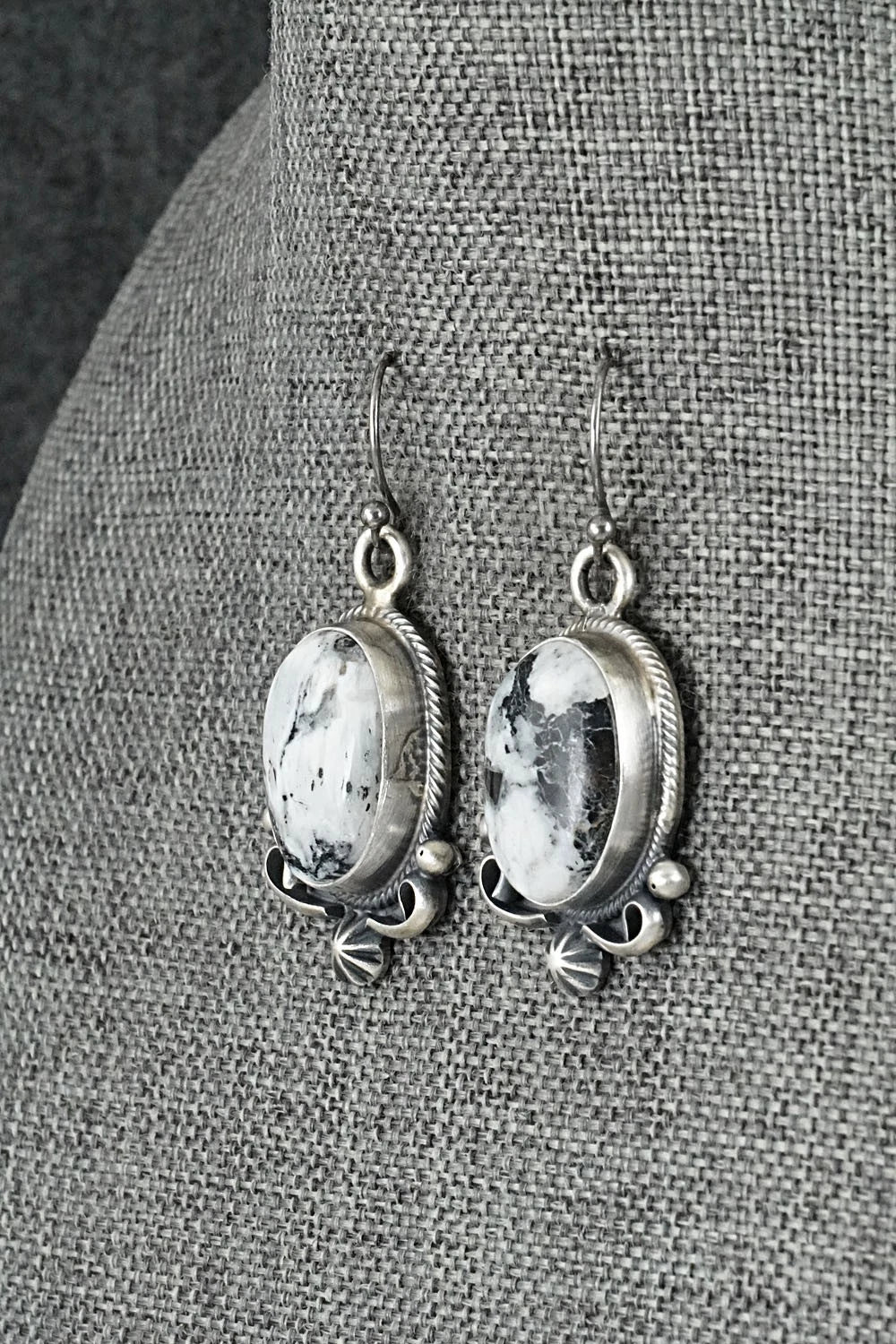 White Buffalo & Sterling Silver Squash Blossom Set - Paul Livingston