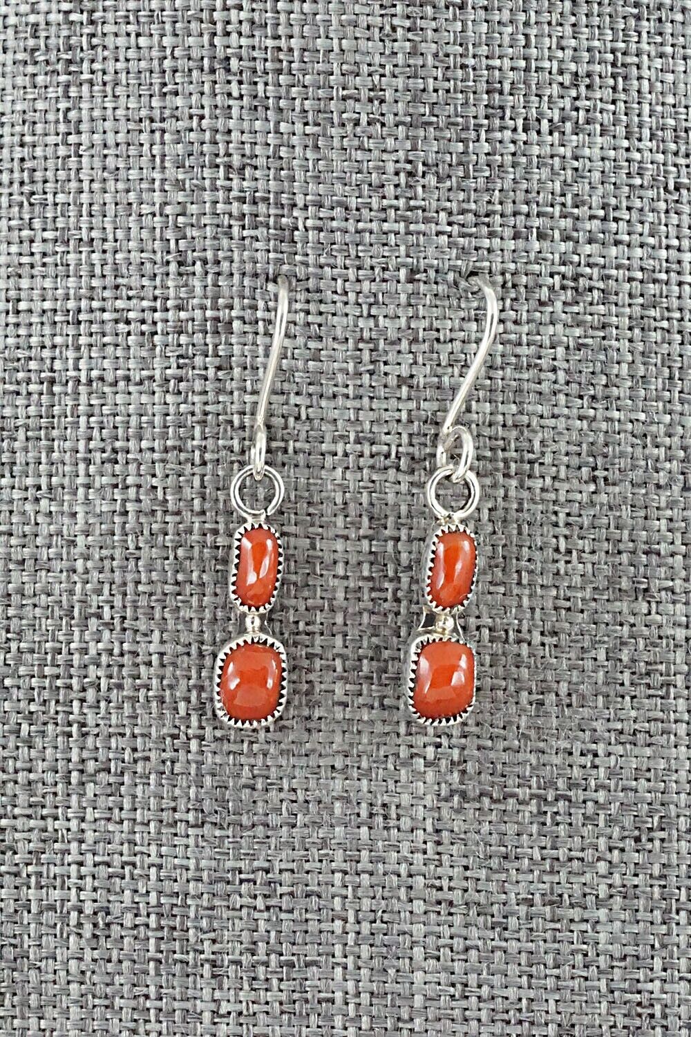 Coral & Sterling Silver Necklace and Earrings Set - Smokey Gchachu