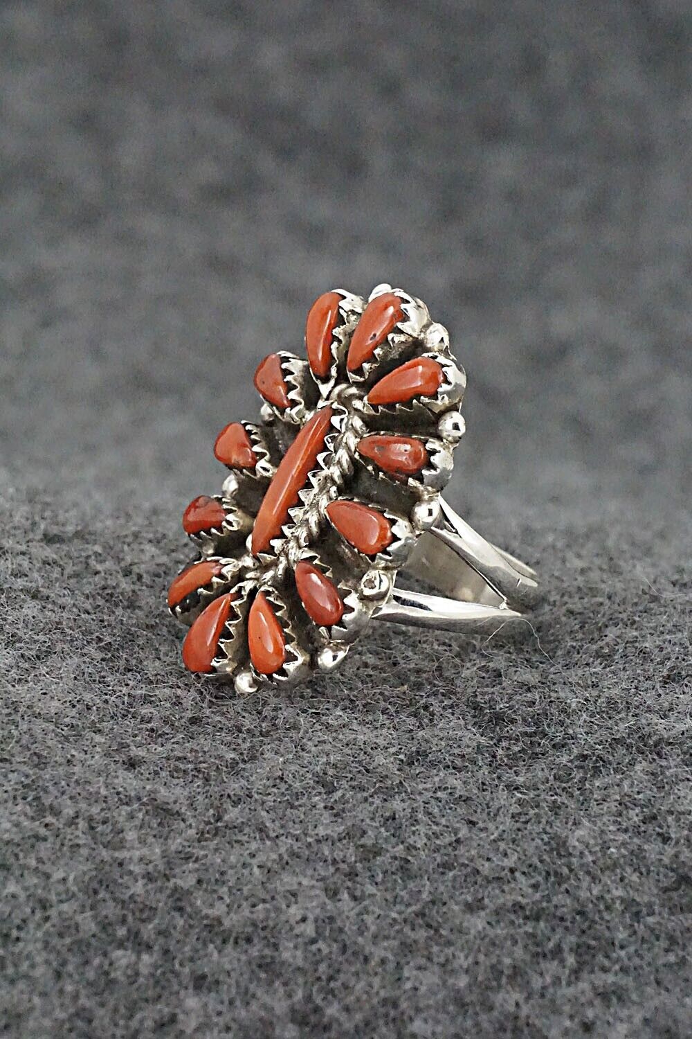 Coral & Sterling Silver Ring - George Gasper - Size 6.5