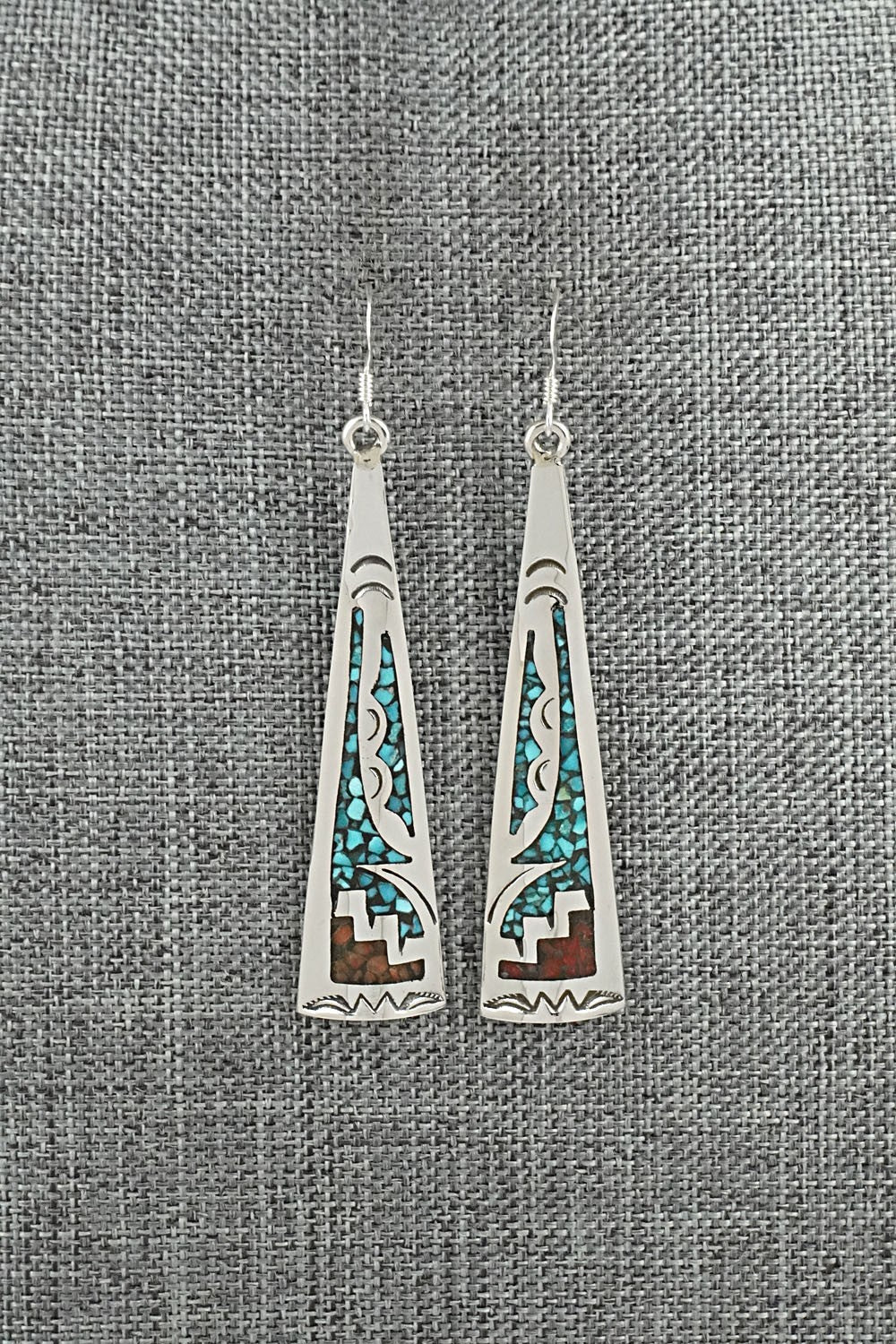 Turquoise, Coral Chip & Sterling Silver Earrings - Joleen Yazzie