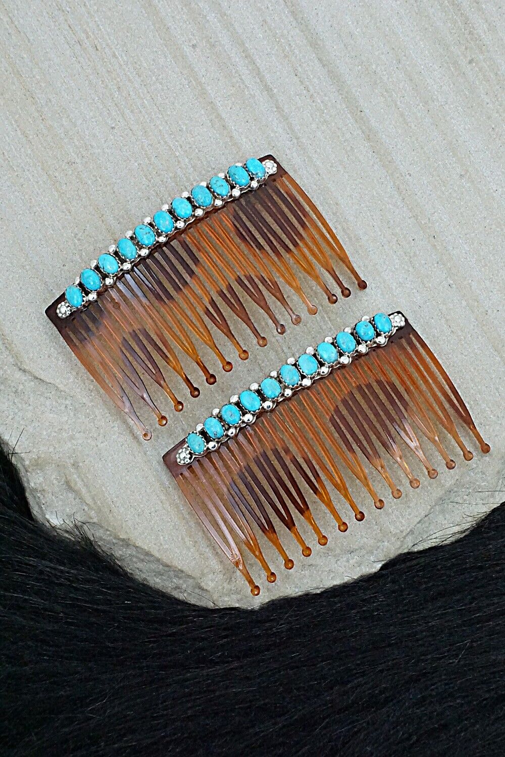 Turquoise & Sterling Silver Hair Combs - Martin Muskett