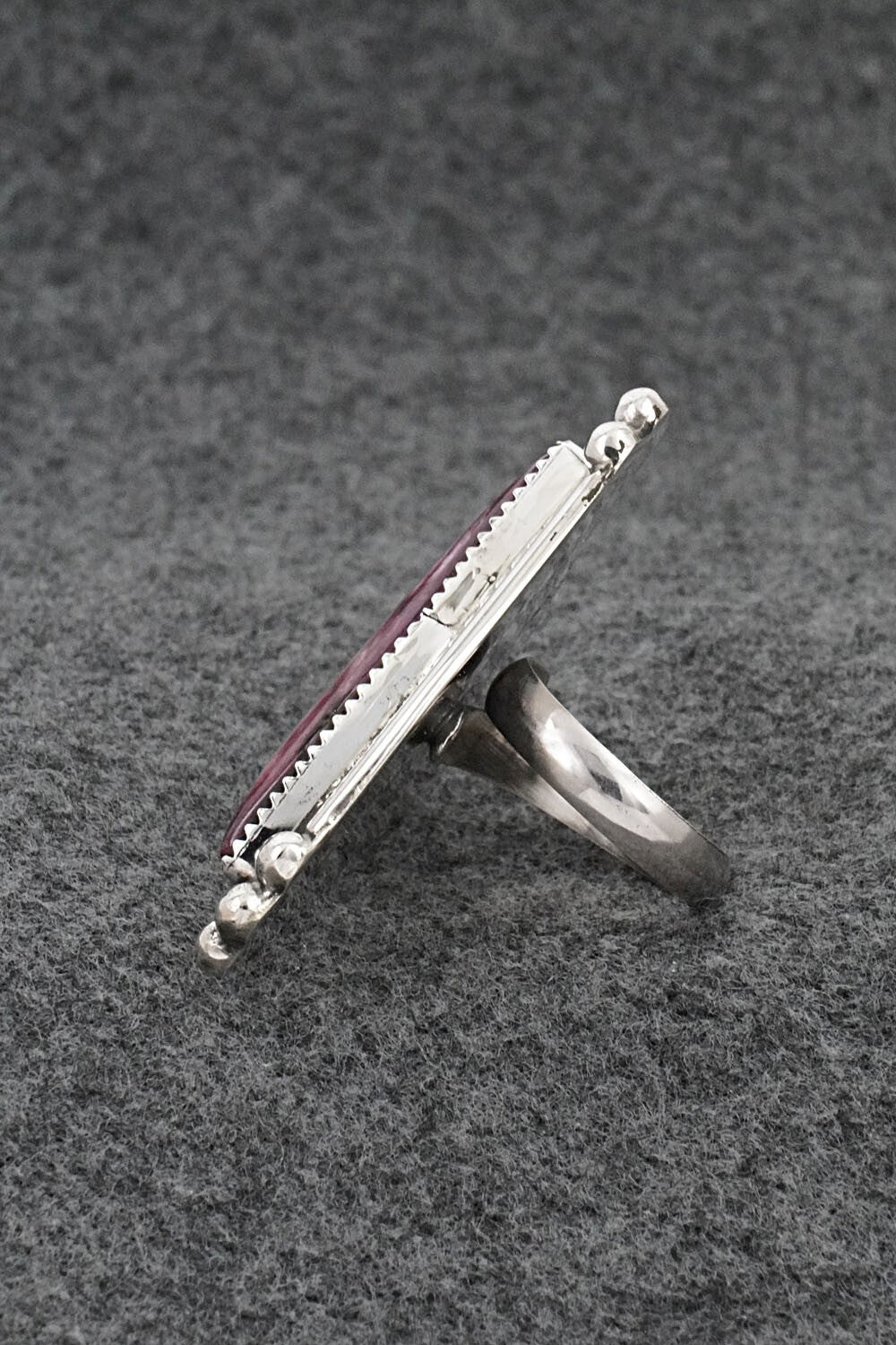 Spiny Oyster & Sterling Silver Ring - Leslie Nez - Size 7 Adj.