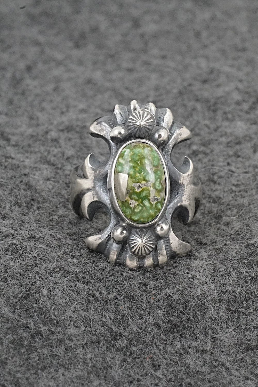 Turquoise & Sterling Silver Ring - Harrison Bitsue - Size 9.5