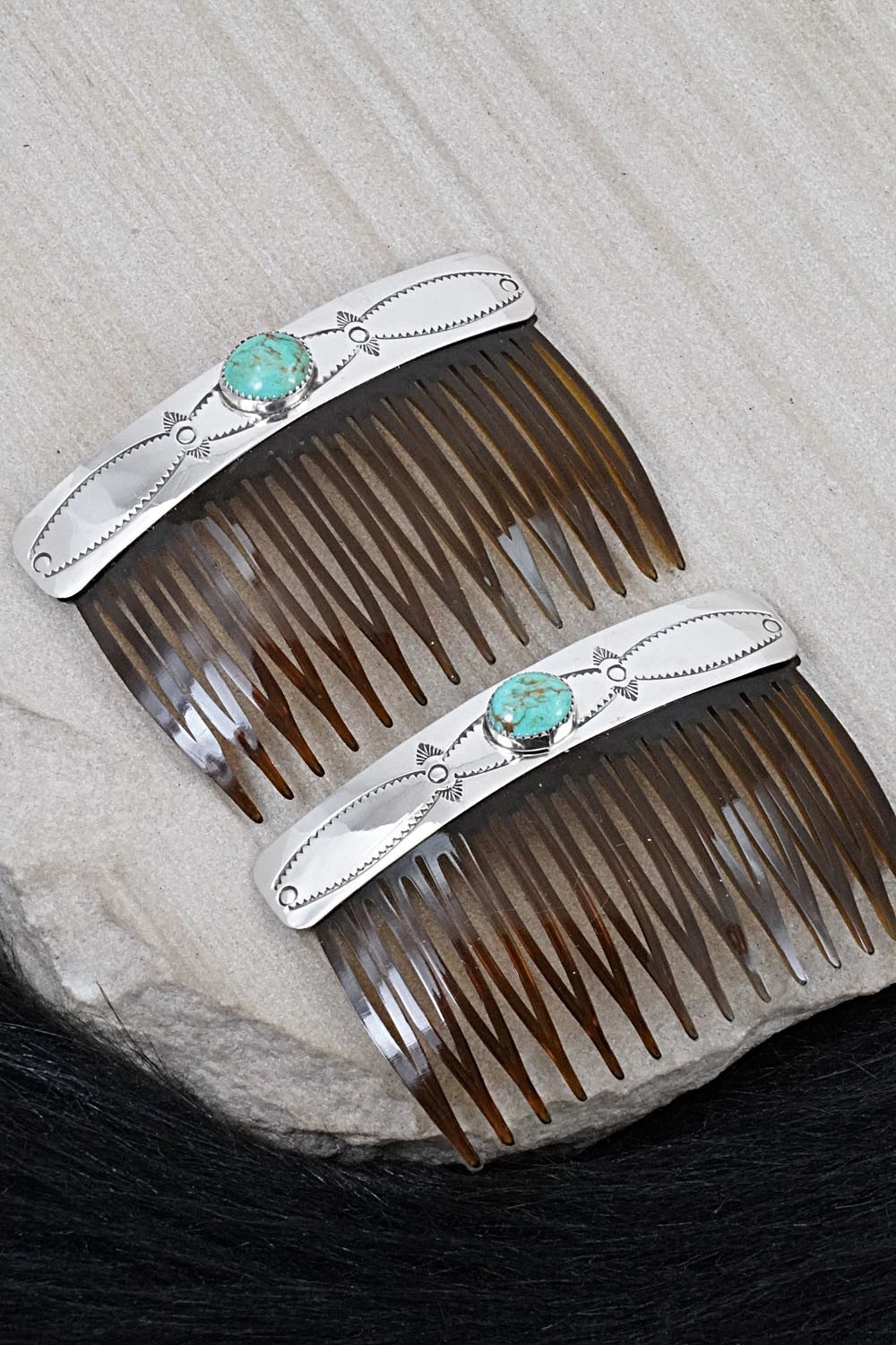 Turquoise & Sterling Silver Hair Combs - Jolene Begay