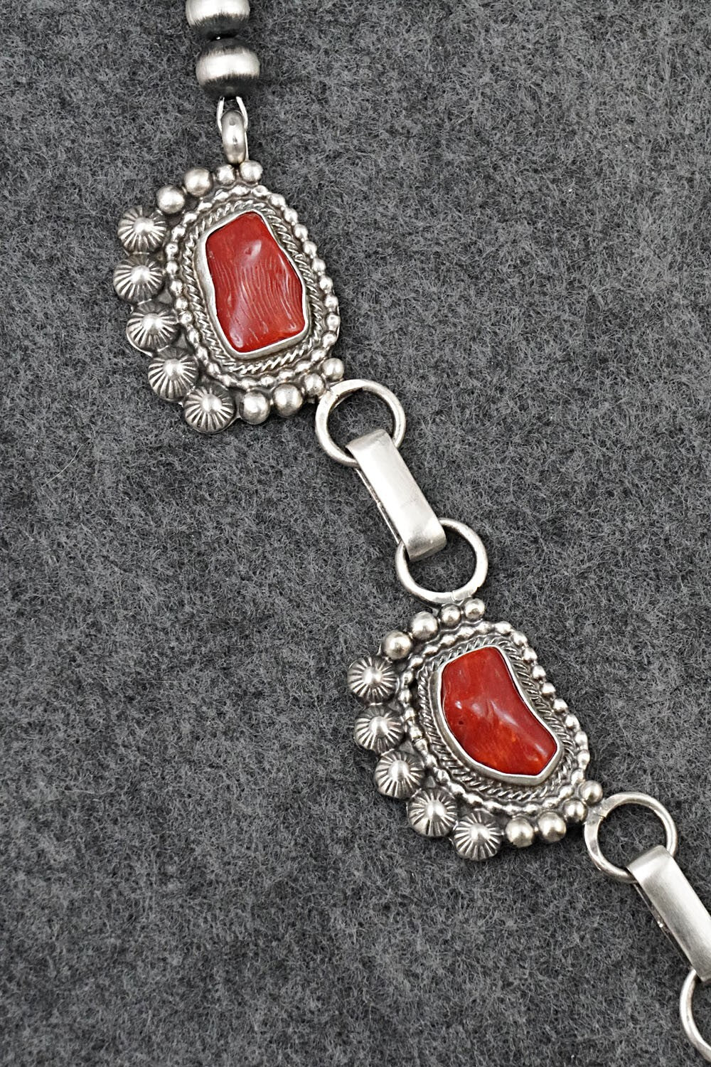 Turquoise, Coral & Sterling Silver Necklace and Earrings Set - Tom Lewis