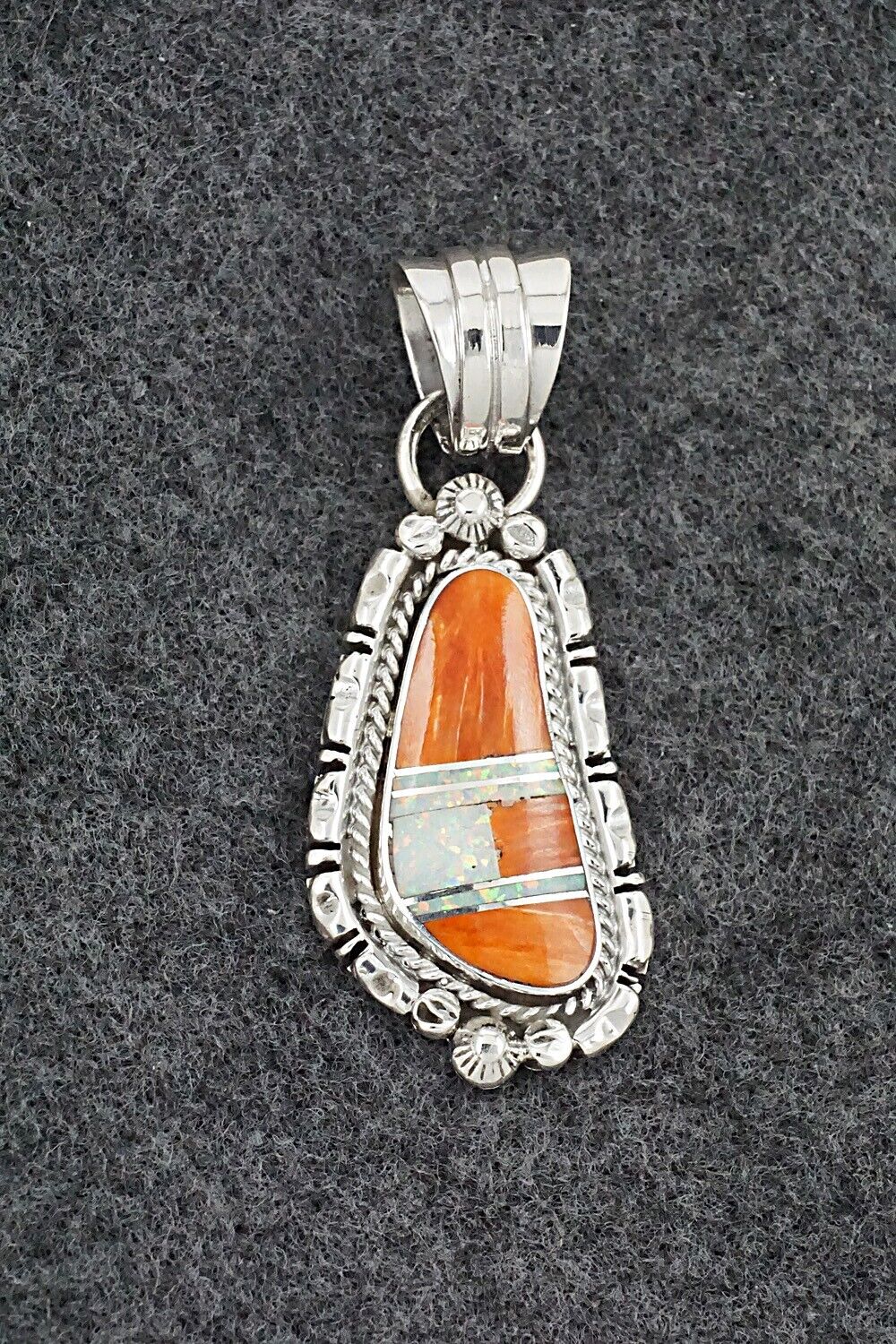Spiny Oyster, Opalite & Sterling Silver Pendant - James Manygoats