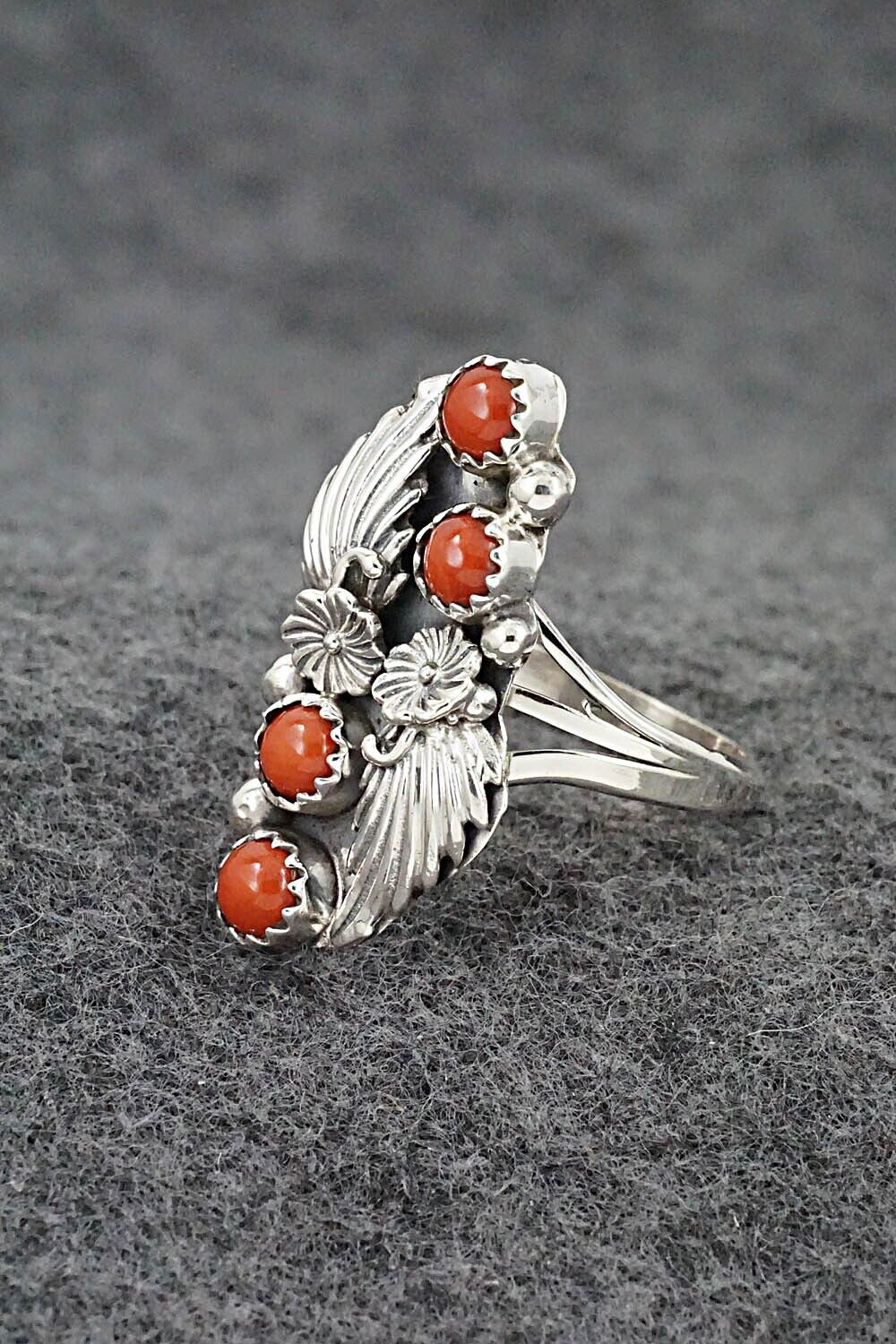 Coral & Sterling Silver Ring - Alice Rose Saunders - Size 7