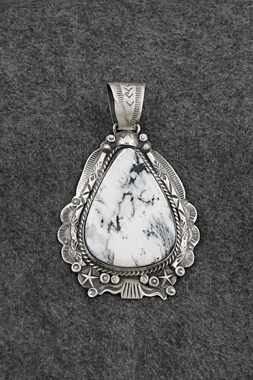 White Buffalo & Sterling Silver Pendant - Vernon Johnson