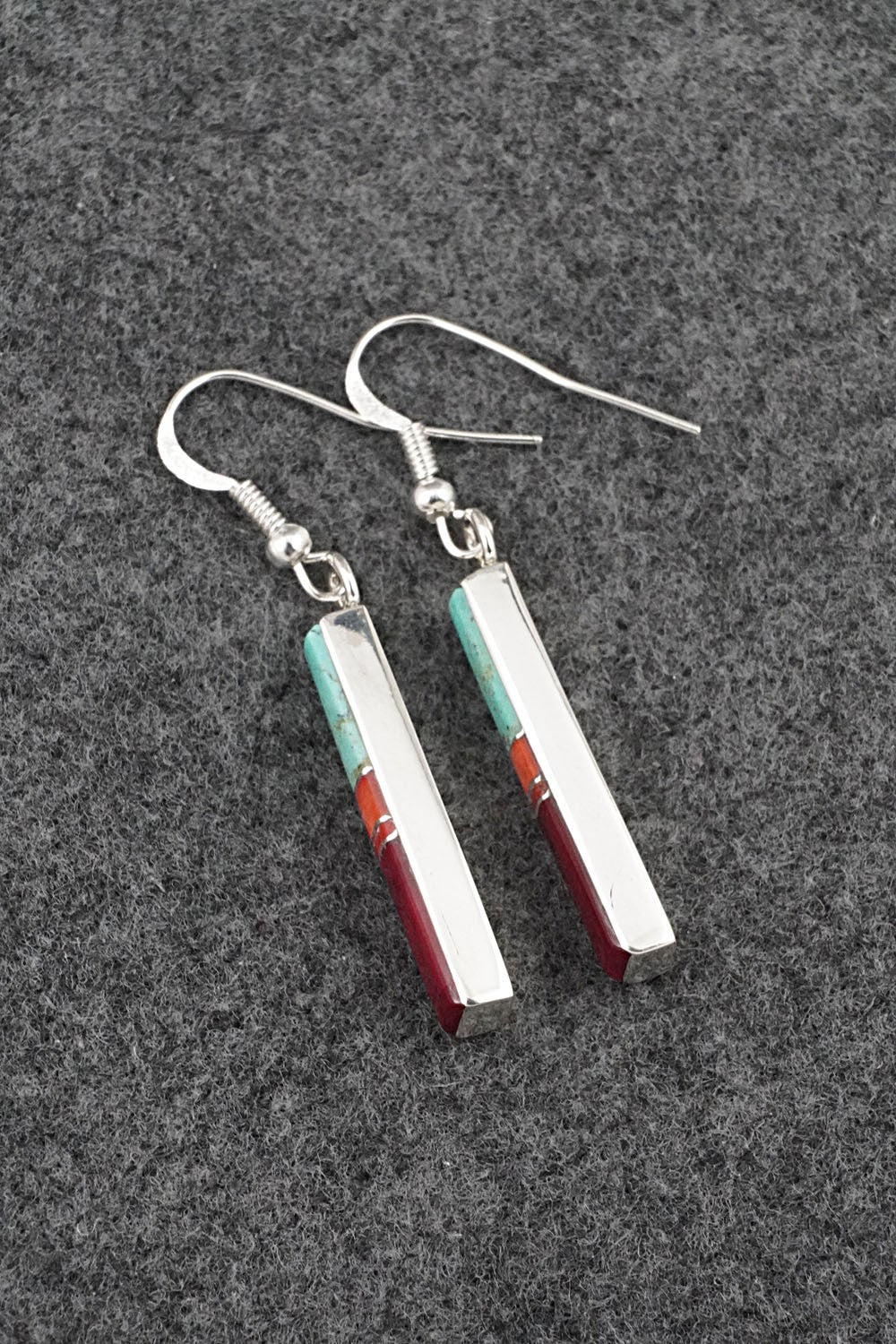 Turquoise, Spiny Oyster & Sterling Silver Earrings - Marilyn Yazzie