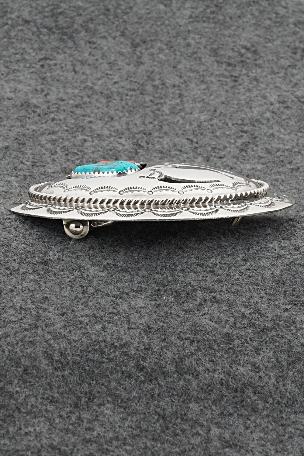 Turquoise, Coral & Sterling Silver Belt Buckle - Wilbert Muskett Sr.