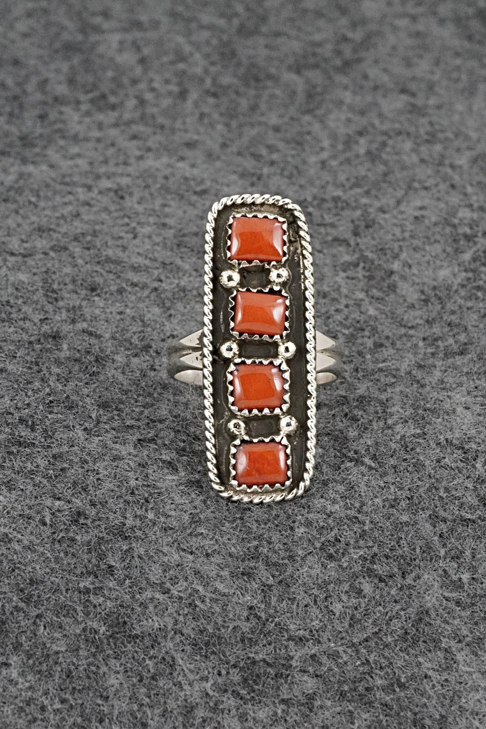 Coral & Sterling Silver Ring - Priscilla Reeder - Size 8