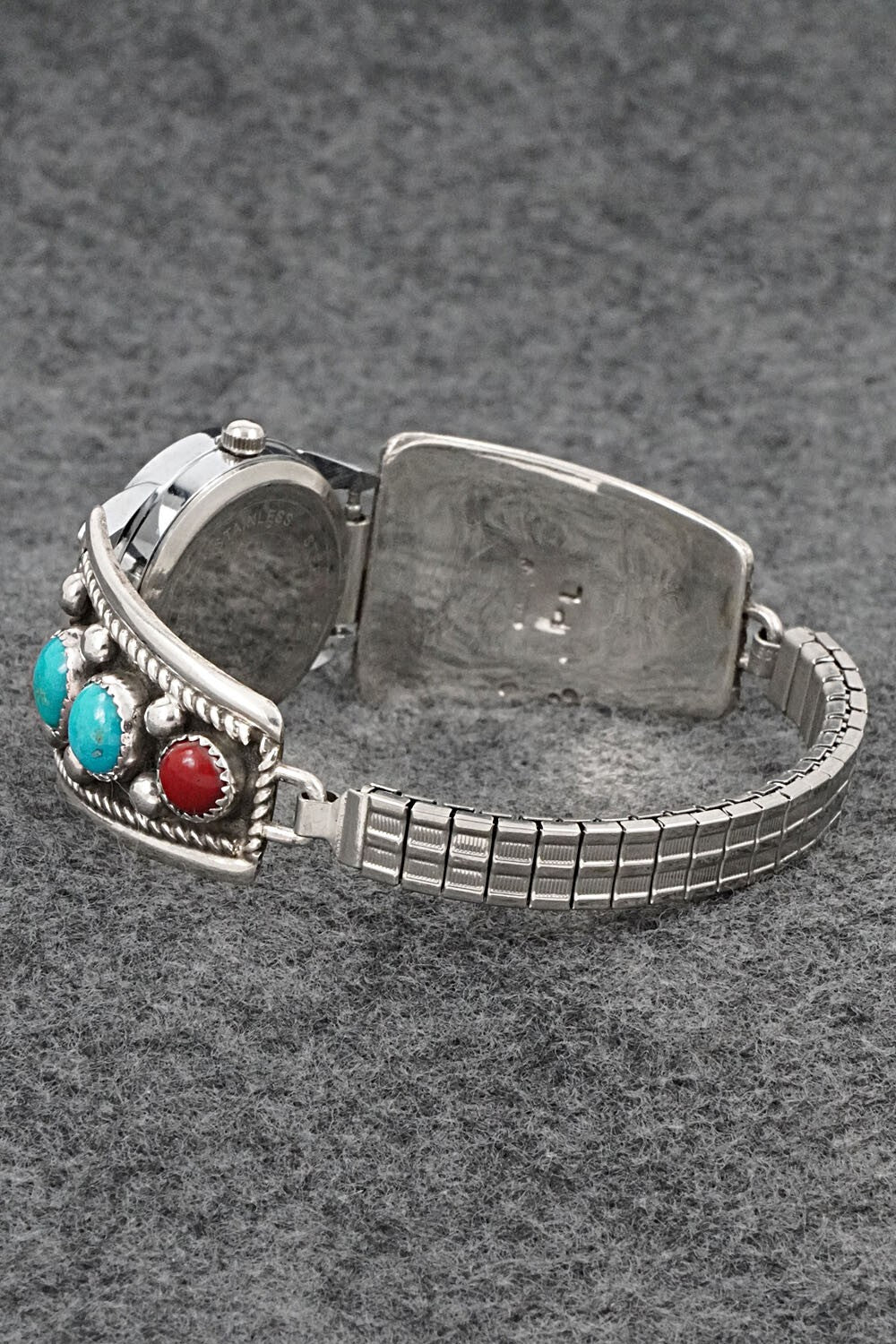 Turquoise, Coral & Sterling Silver Watch Bracelet - Paul Largo