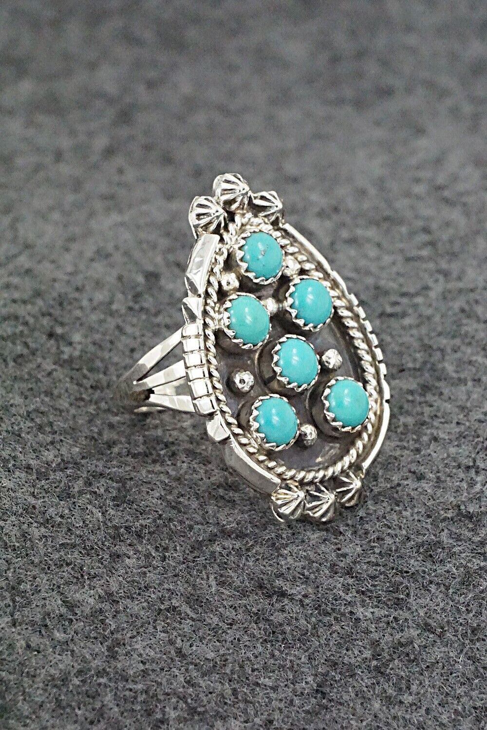 Turquoise & Sterling Silver Ring - Kenny Lonjose - Size 8.5