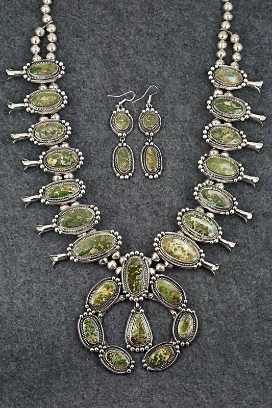 Turquoise & Sterling Silver Squash Blossom Set - Mike Platero
