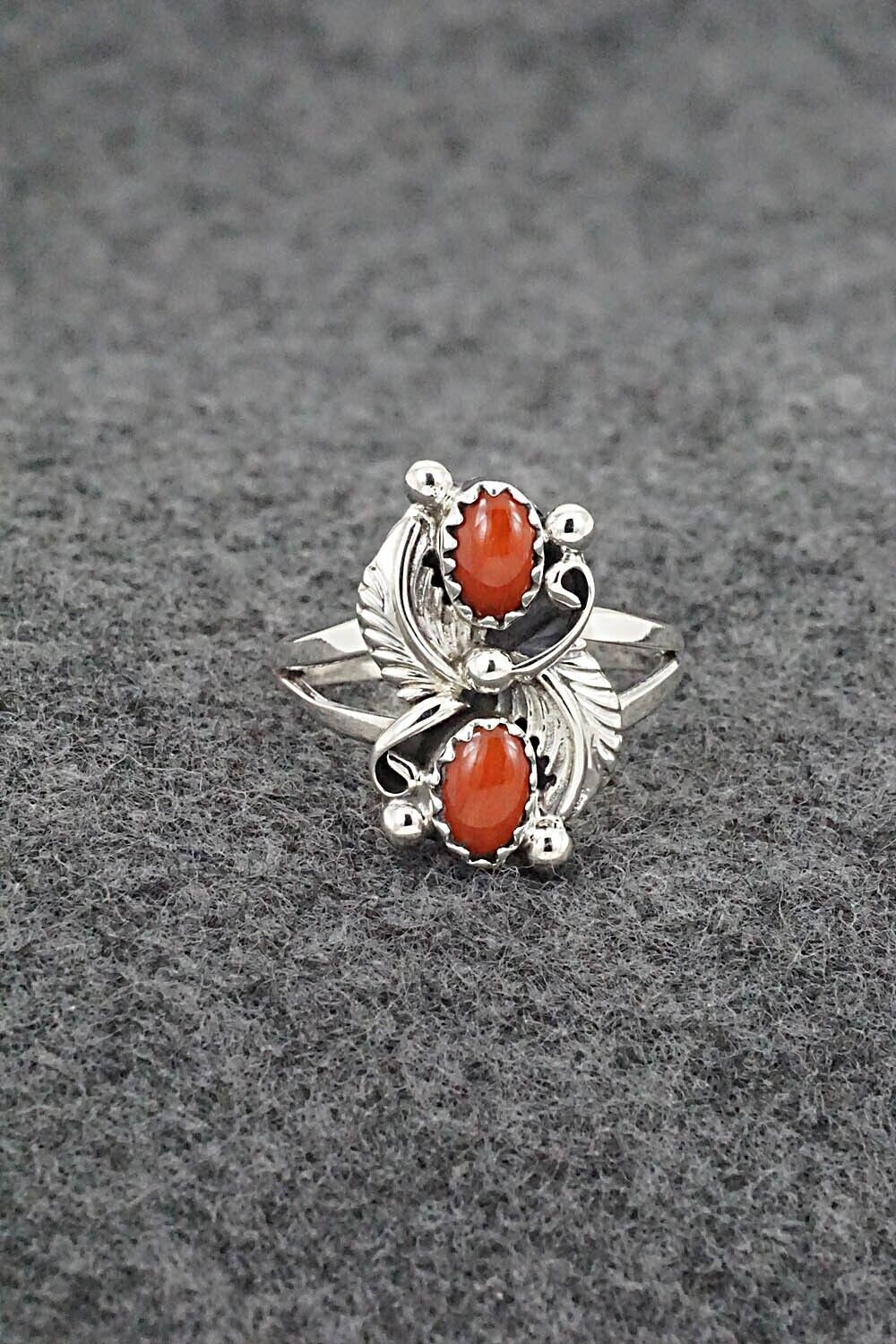 Coral & Sterling Silver Ring - Judy Largo - Size 6