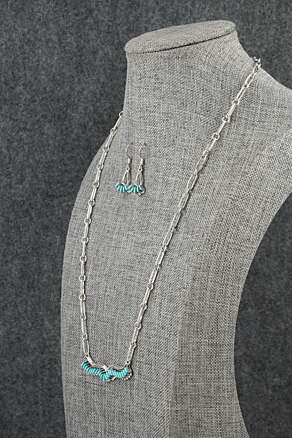 Turquoise & Sterling Silver Necklace and Earrings Set - Mildred Ukestine