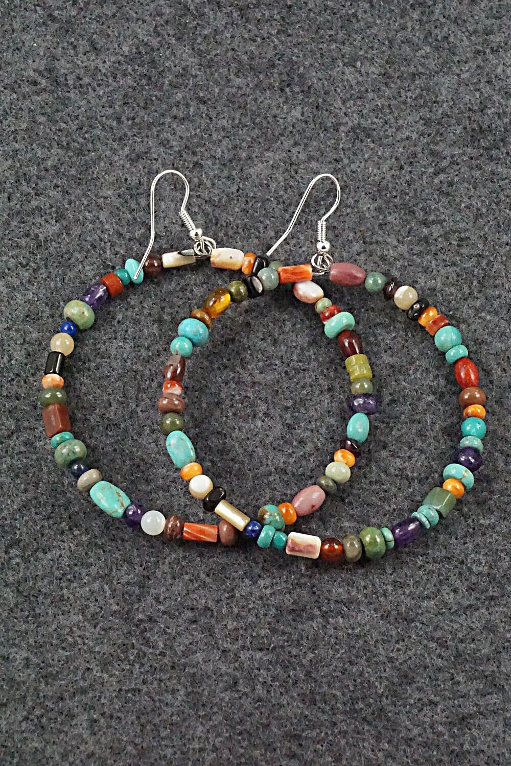 Multi Stone & Sterling Silver Hoop Earrings - Helen Tsosie