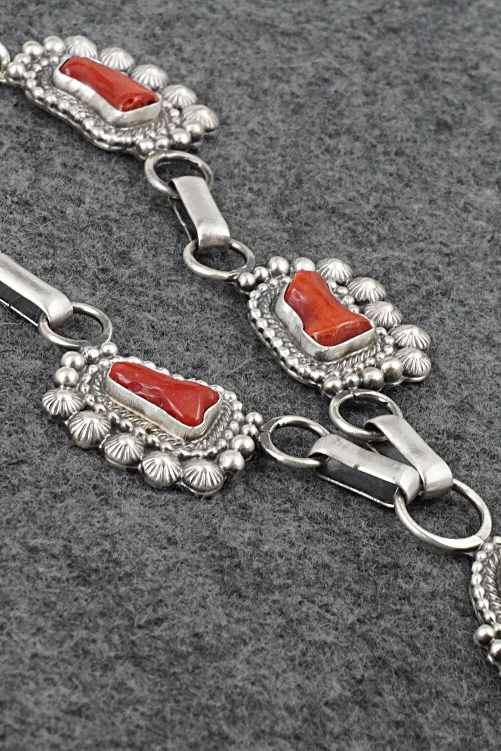Turquoise, Coral & Sterling Silver Necklace and Earrings Set - Tom Lewis