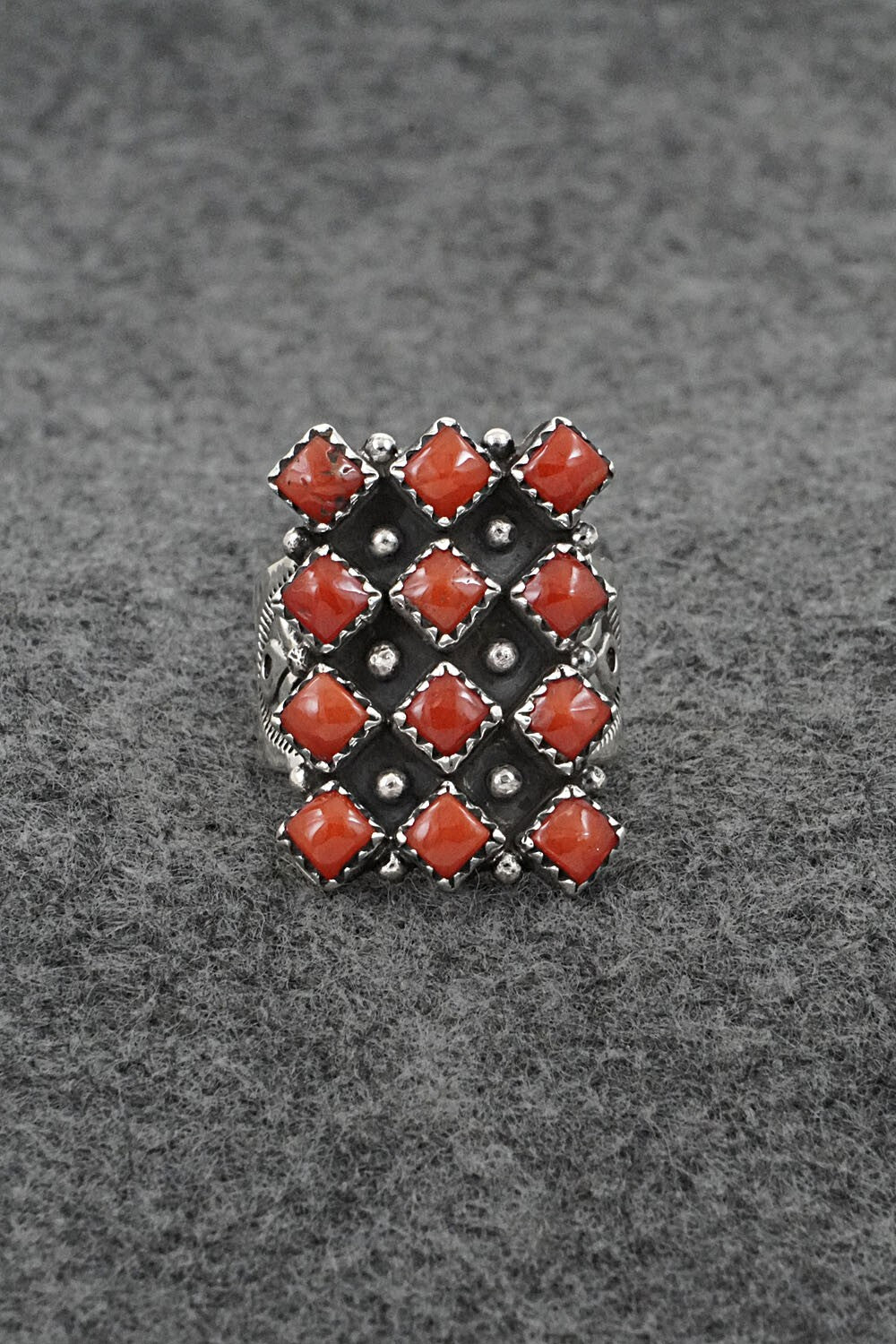 Coral & Sterling Silver Ring - Verley Betone - Size 8