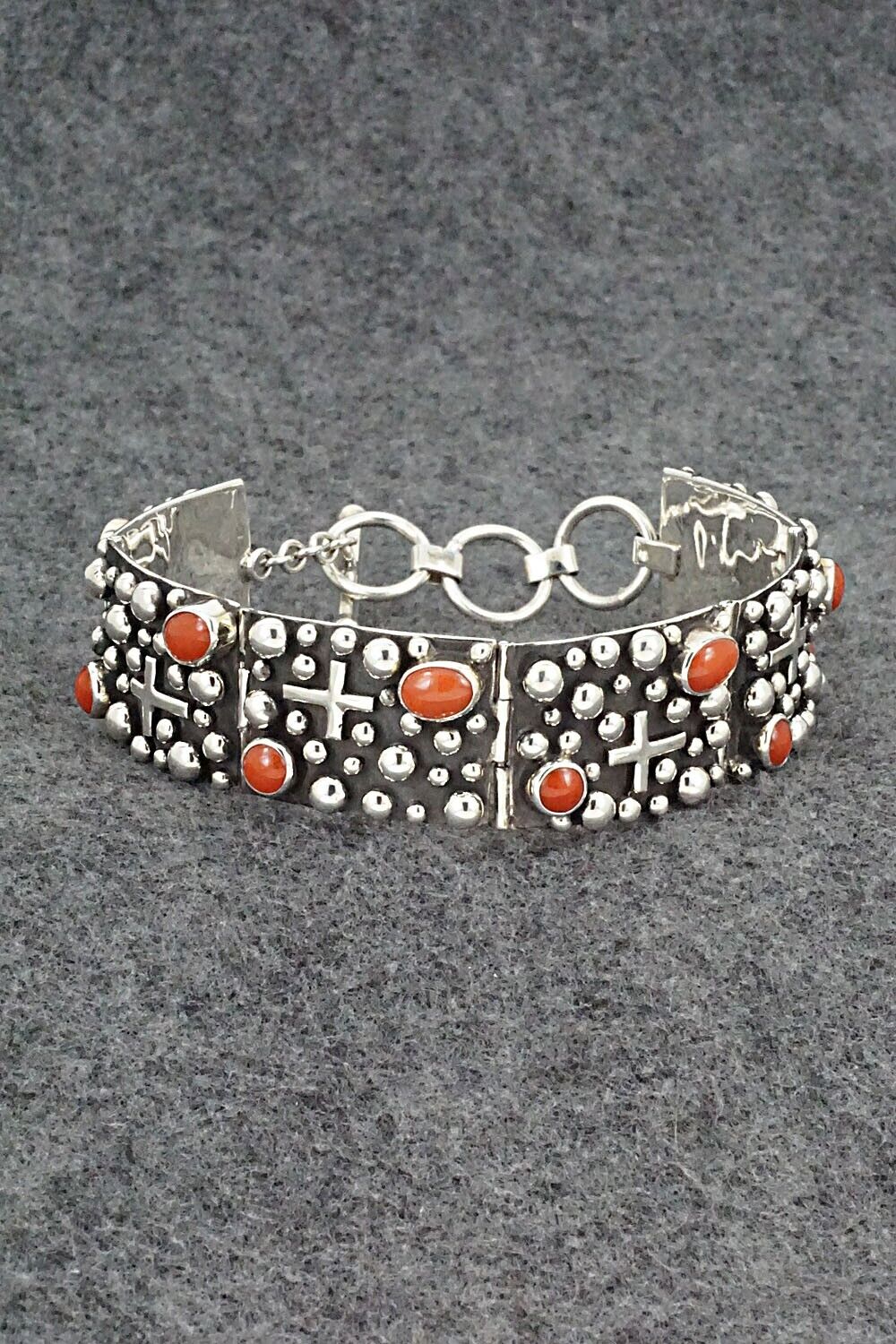Coral & Sterling Silver Link Bracelet - Akee Douglas