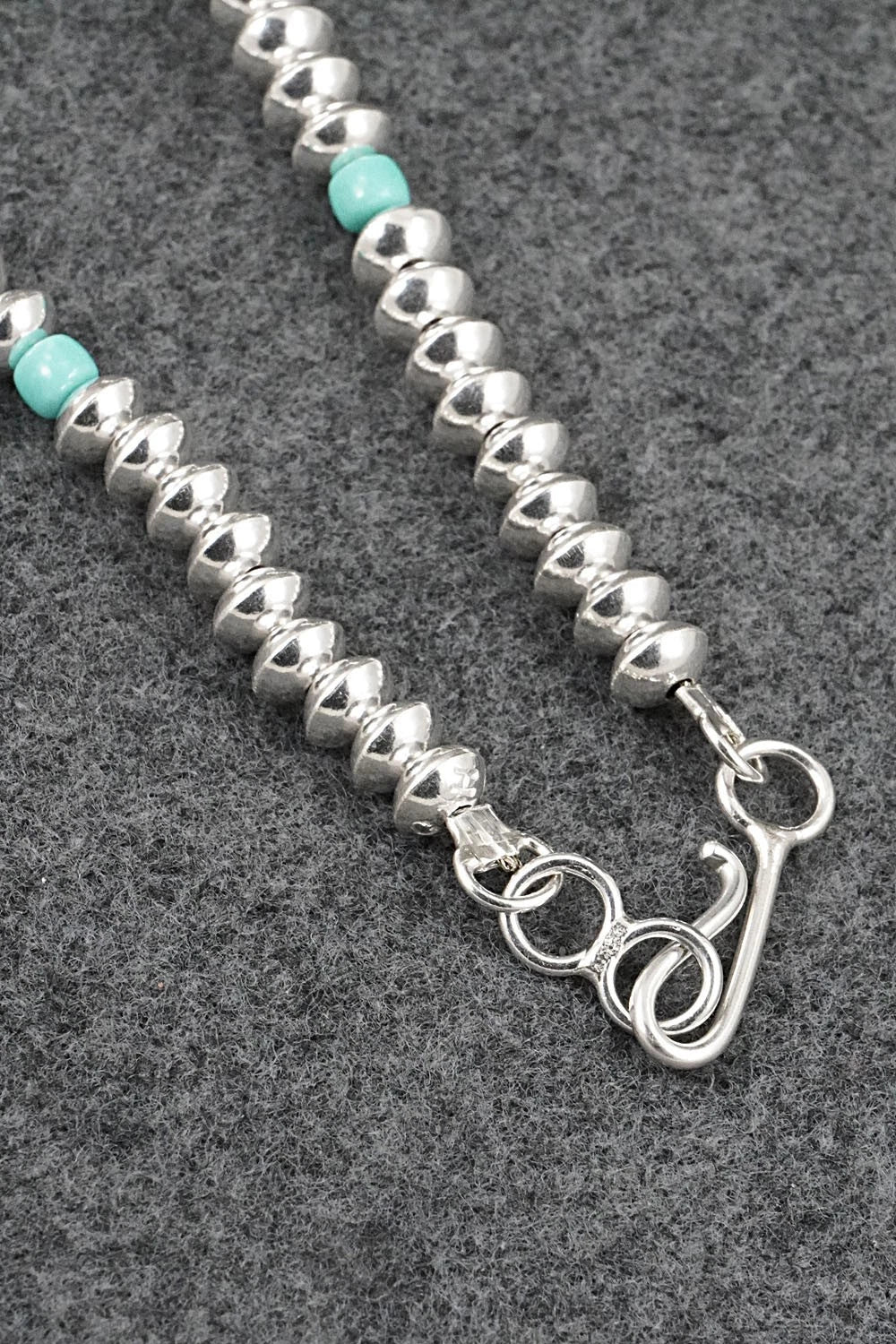 Turquoise & Sterling Silver Navajo Pearl Necklace 20" - Crystal Haley