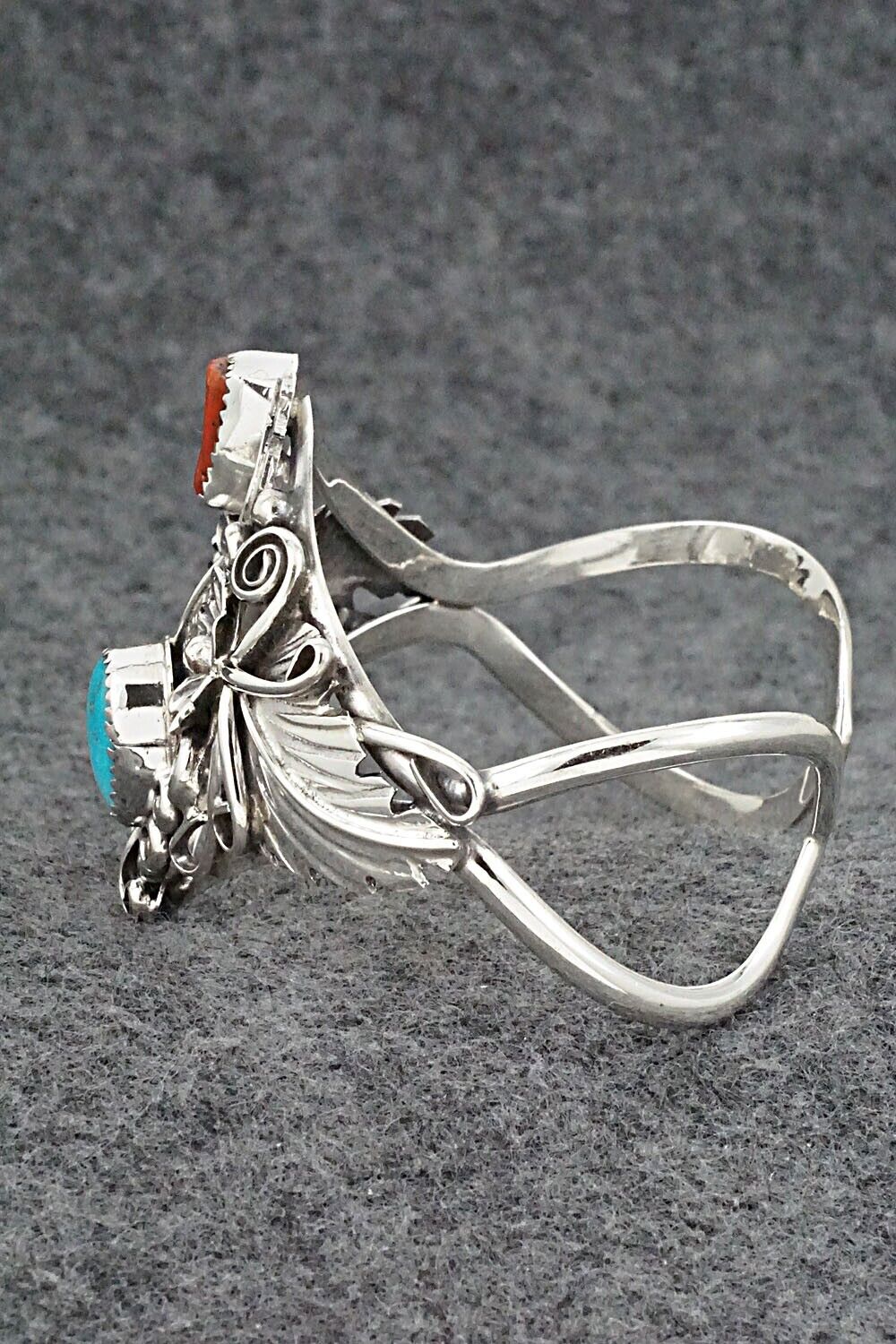 Turquoise, Coral & Sterling Silver Bracelet - Harry B. Yazzie