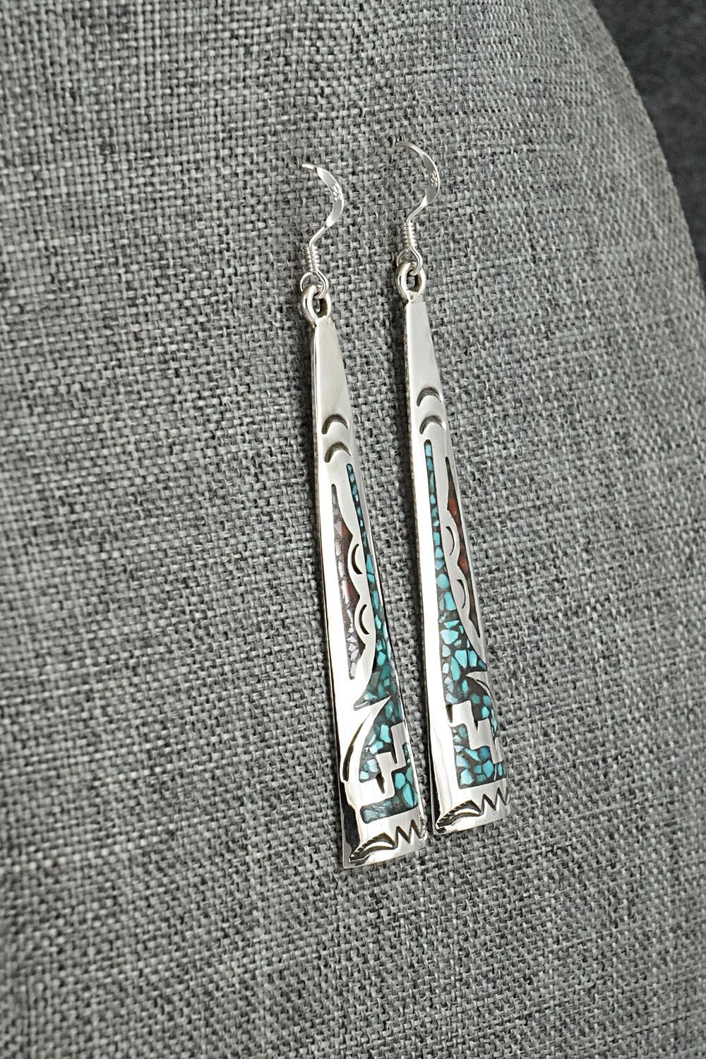 Turquoise, Coral Chip & Sterling Silver Earrings - Joleen Yazzie
