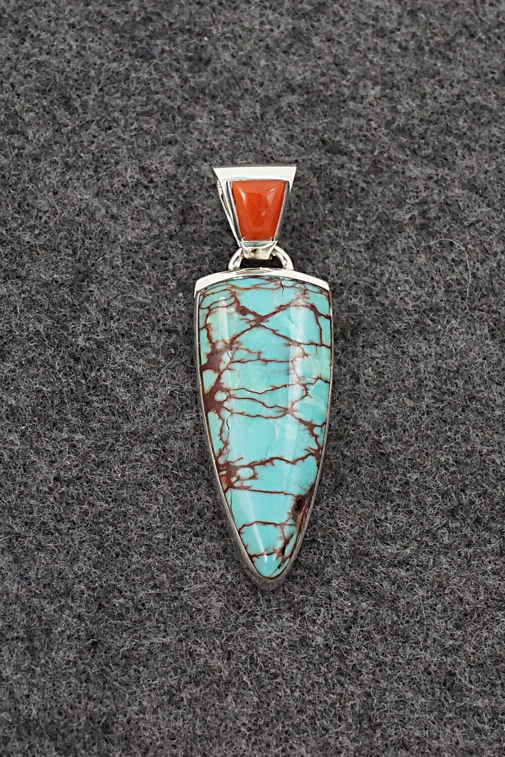 Turquoise, Coral & Sterling Silver Pendant - Cathy Webster