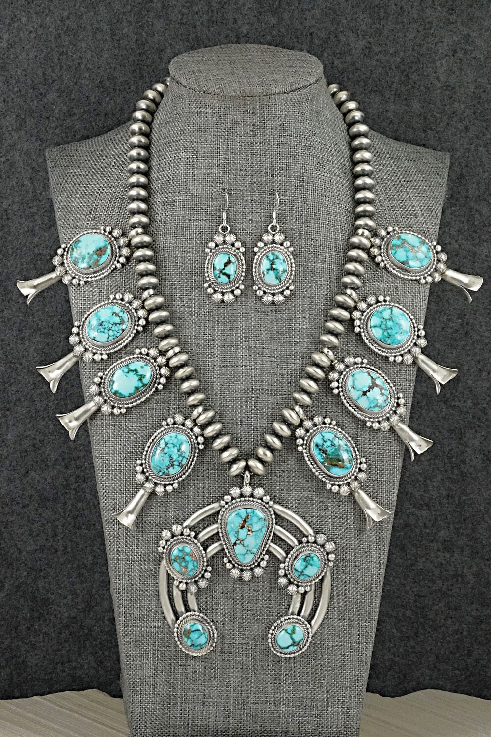 Turquoise & Sterling Silver Squash Blossom Set - Tom Lewis