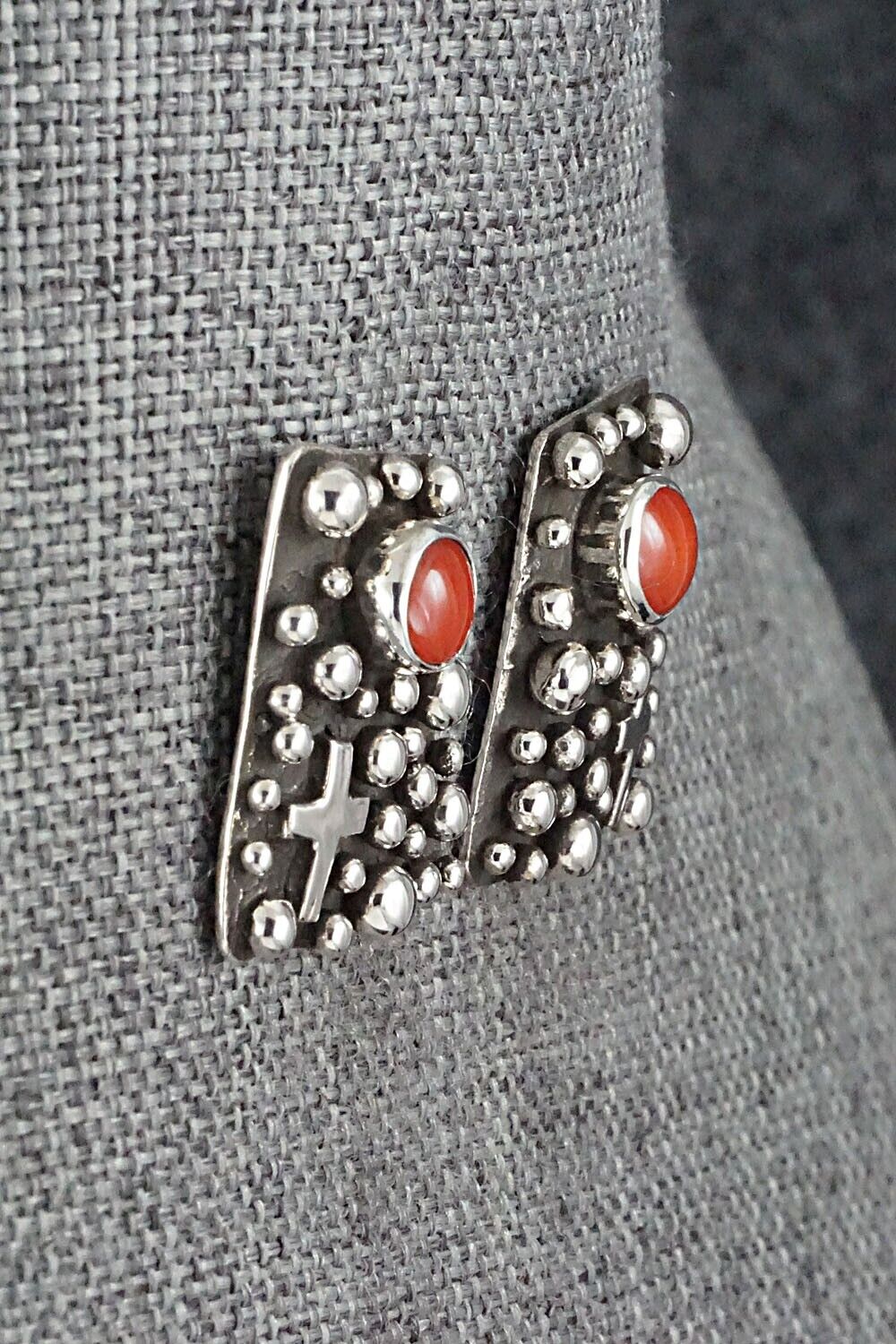 Coral & Sterling Silver Earrings - Thomas Valencia