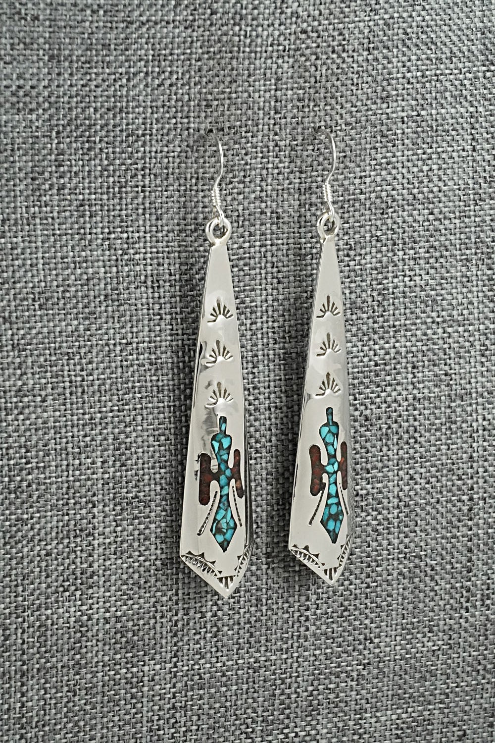 Turquoise, Coral Chip & Sterling Silver Earrings - Joleen Yazzie