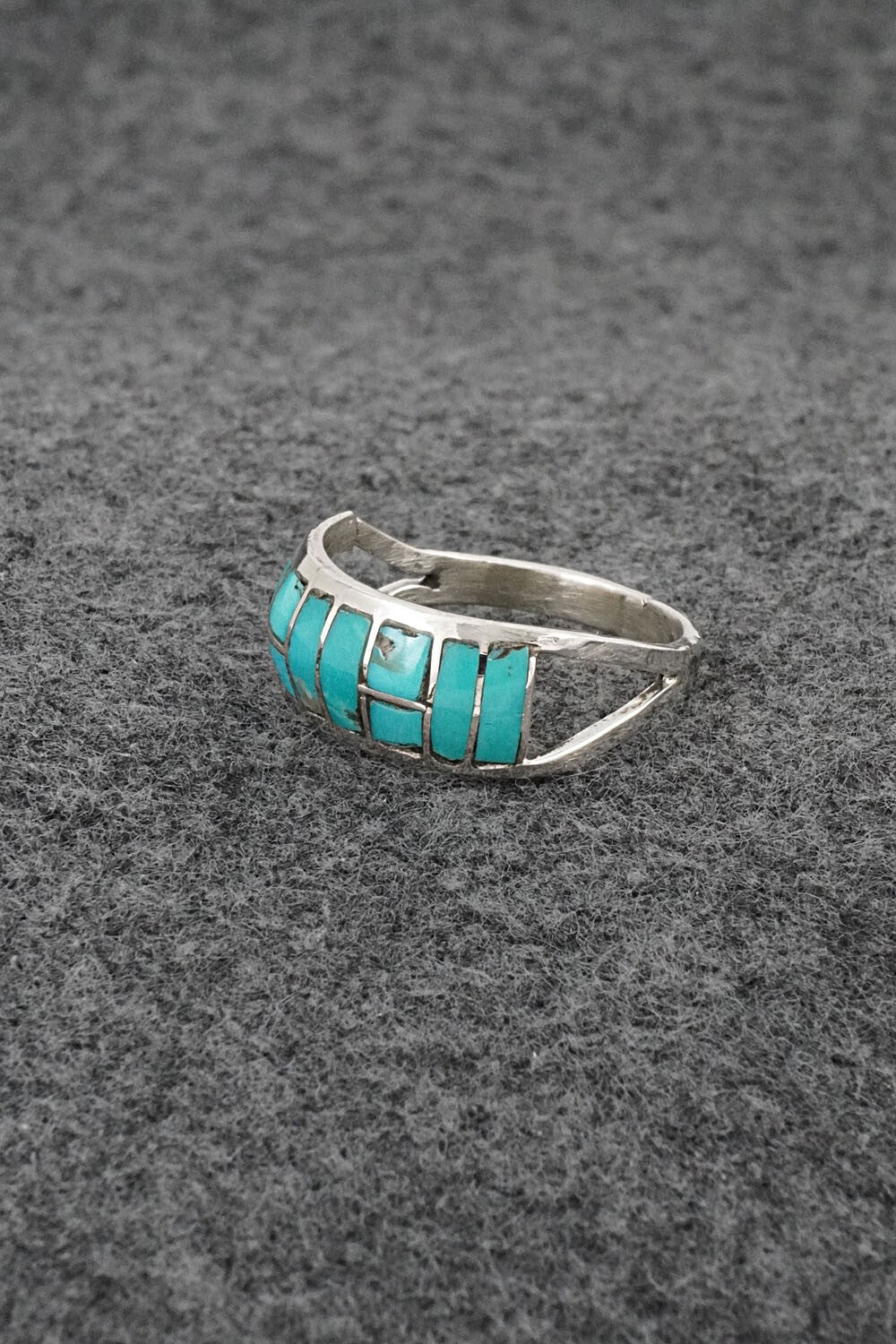 Turquoise & Sterling Silver Inlay Ring - Matilda Chattin - Size 9.5
