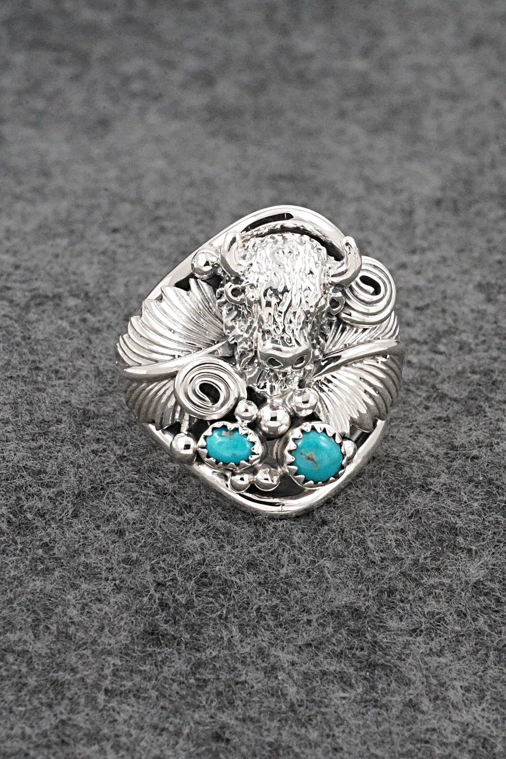 Turquoise & Sterling Silver Ring - Darrell Morgan - Size 13.5
