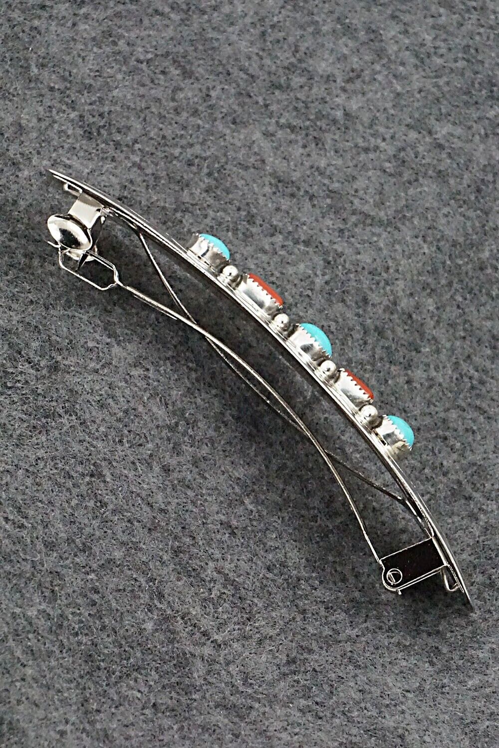 Turquoise, Coral & Sterling Silver Hair Barrette - Jolene Begay
