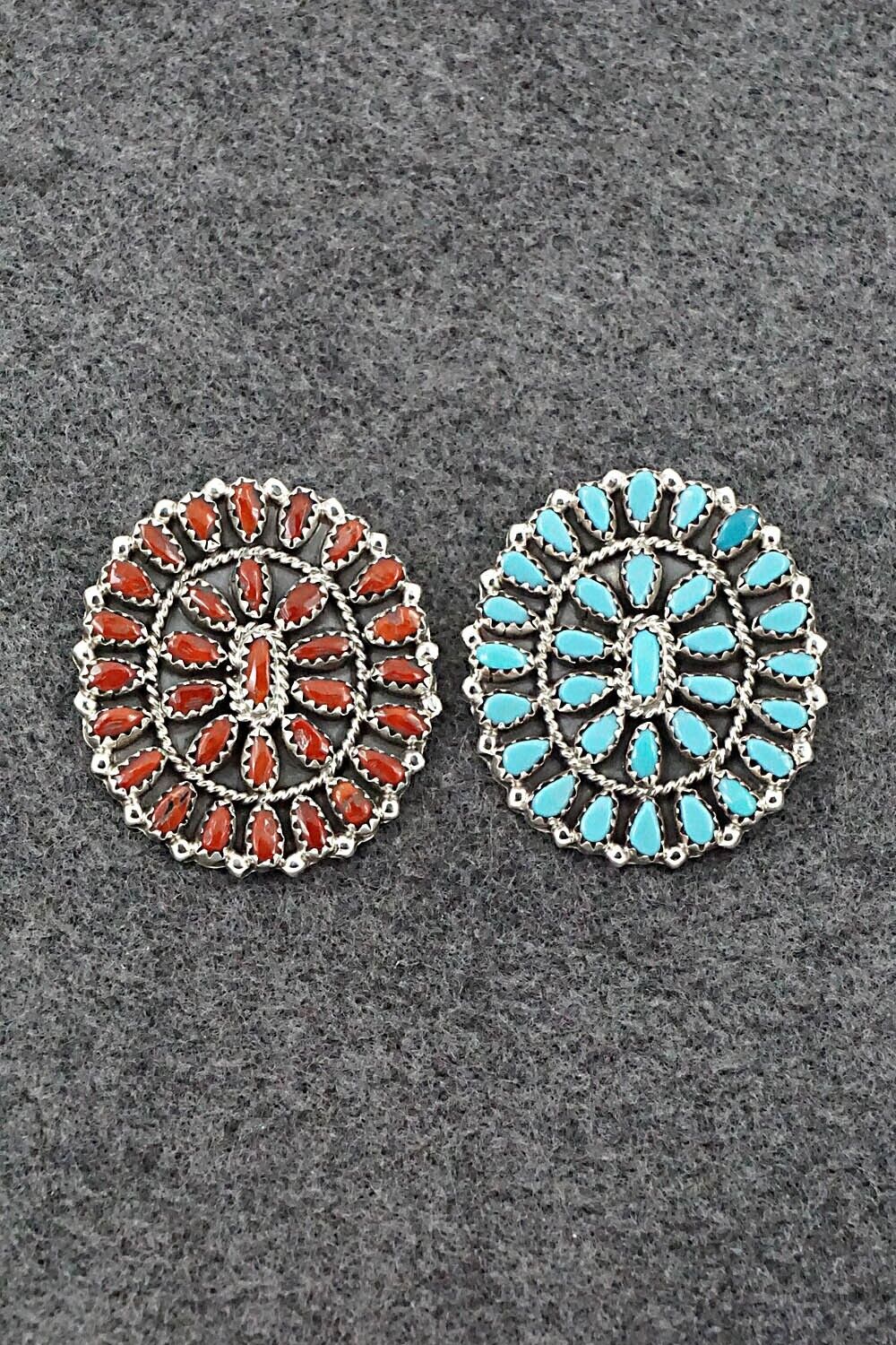 Turquoise, Coral & Sterling Silver Squash Blossom Set - Elton Jones