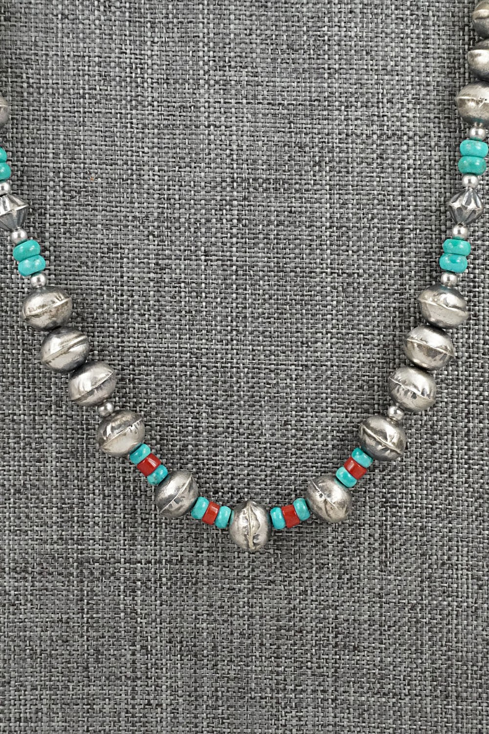 Multi-Stone & Sterling Silver Navajo Pearl Necklace 20" - Vintage