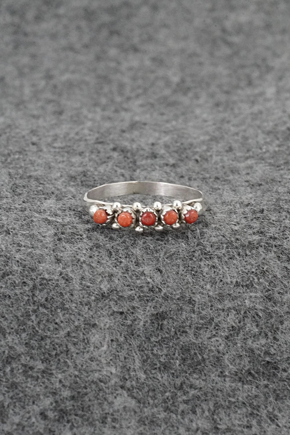 Coral & Sterling Silver Ring - April Haloo - Size 7.5